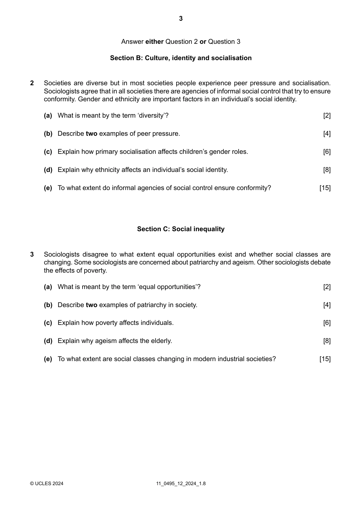 Cambridge IGCSE Sociology 0495 2024 Oct/Nov Paper 1 · Variant 2 question paper, page 3 of 4