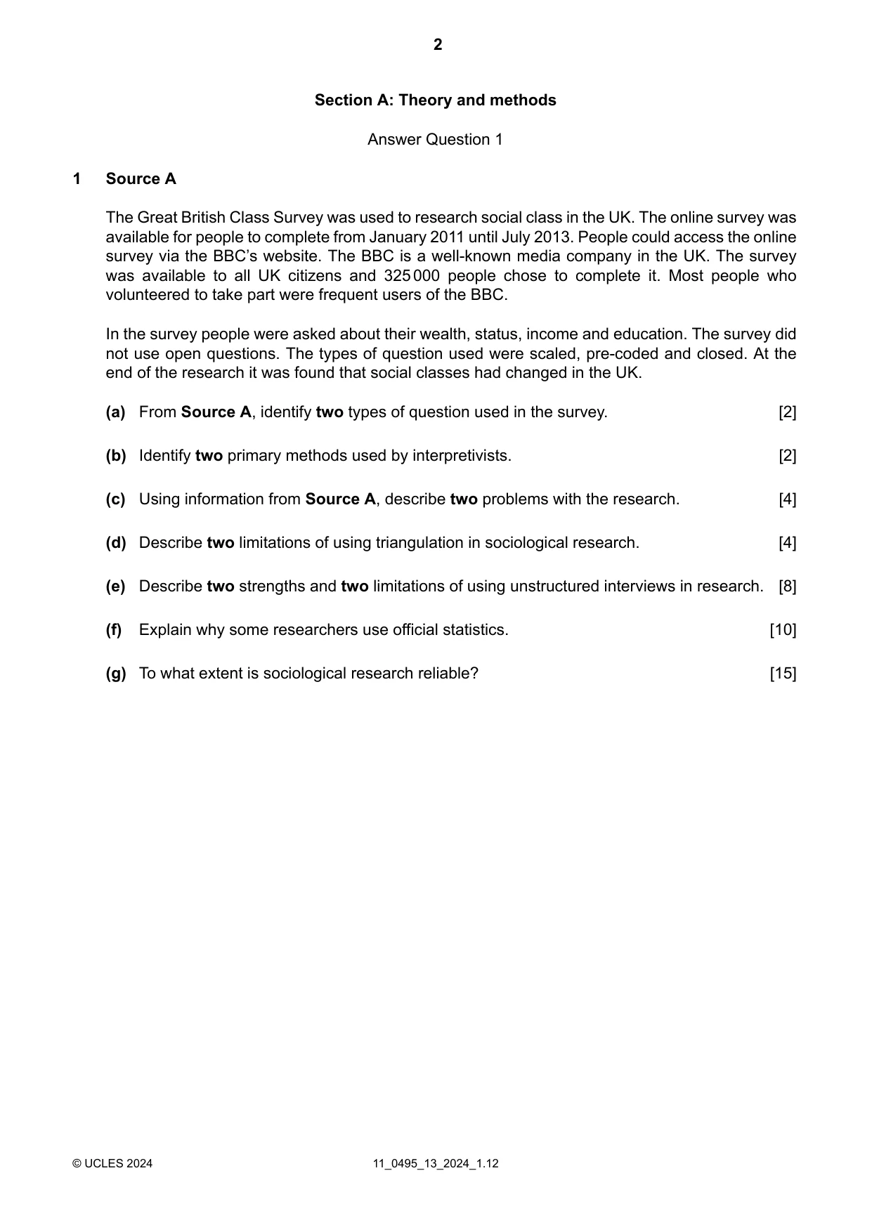 Cambridge IGCSE Sociology 0495 2024 Oct/Nov Paper 1 · Variant 3 question paper, page 2 of 4