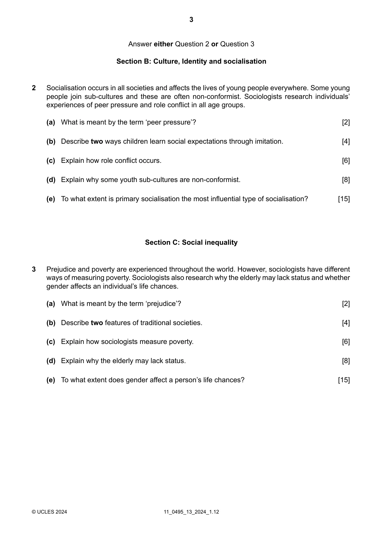 Cambridge IGCSE Sociology 0495 2024 Oct/Nov Paper 1 · Variant 3 question paper, page 3 of 4