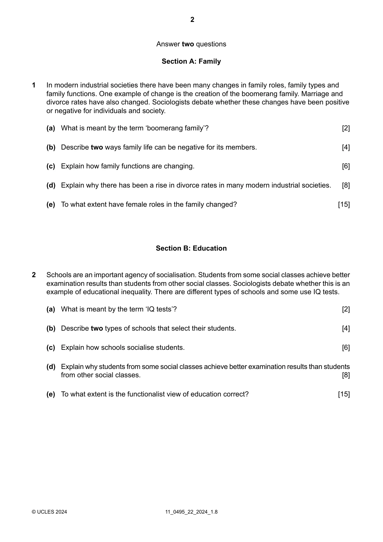 Cambridge IGCSE Sociology 0495 2024 Oct/Nov Paper 2 · Variant 2 question paper, page 2 of 4