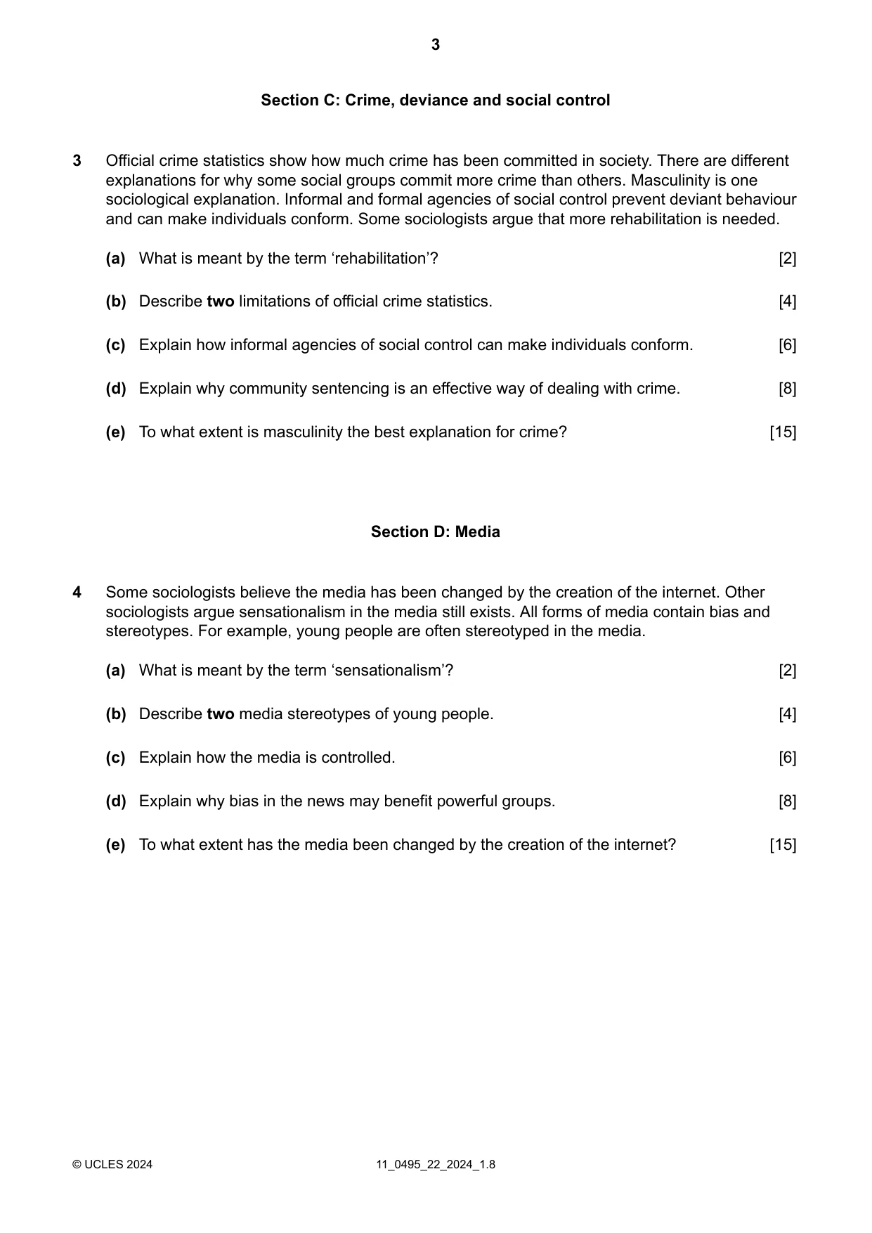 Cambridge IGCSE Sociology 0495 2024 Oct/Nov Paper 2 · Variant 2 question paper, page 3 of 4