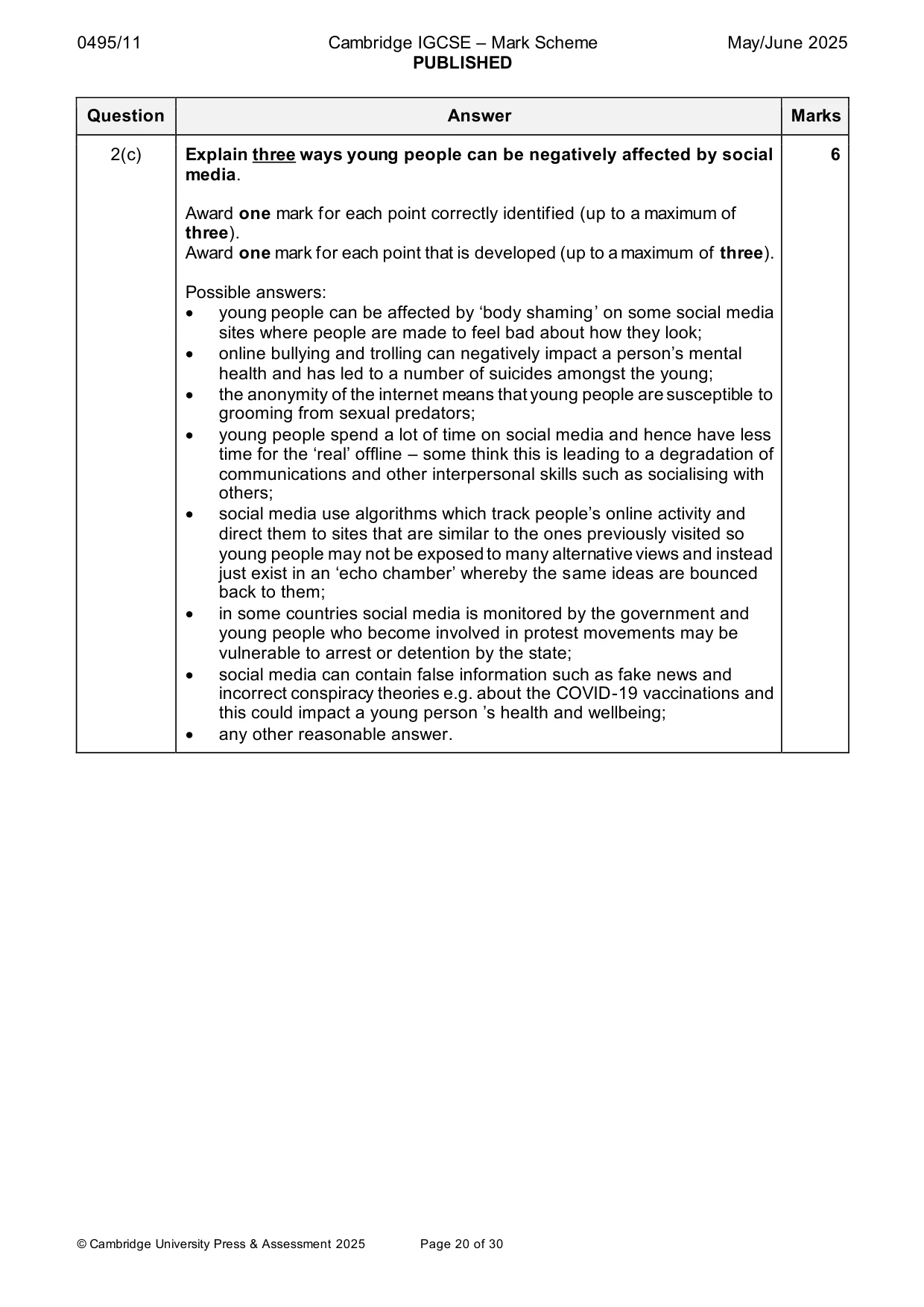 Mark scheme, page 20 of 30