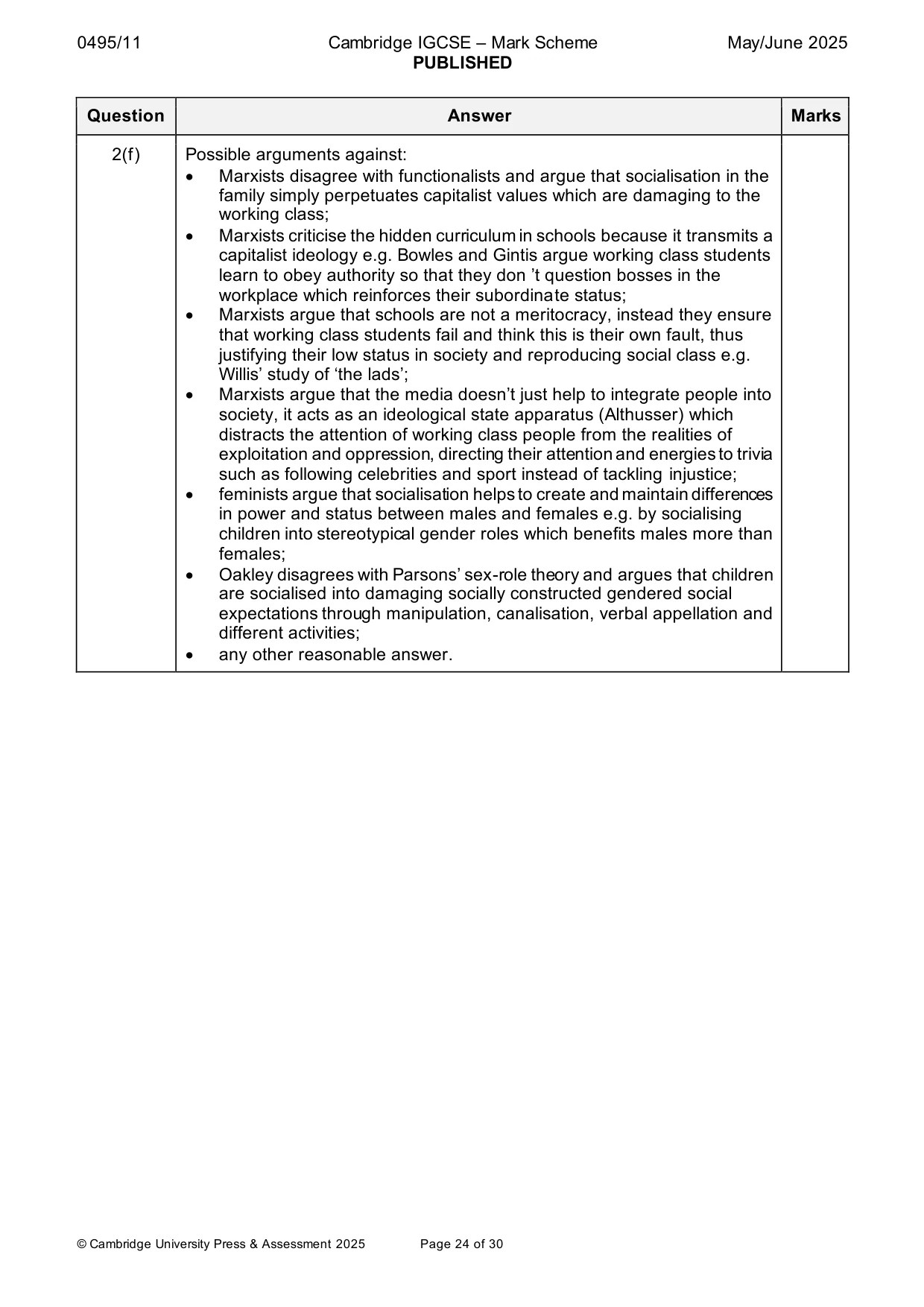 Mark scheme, page 24 of 30