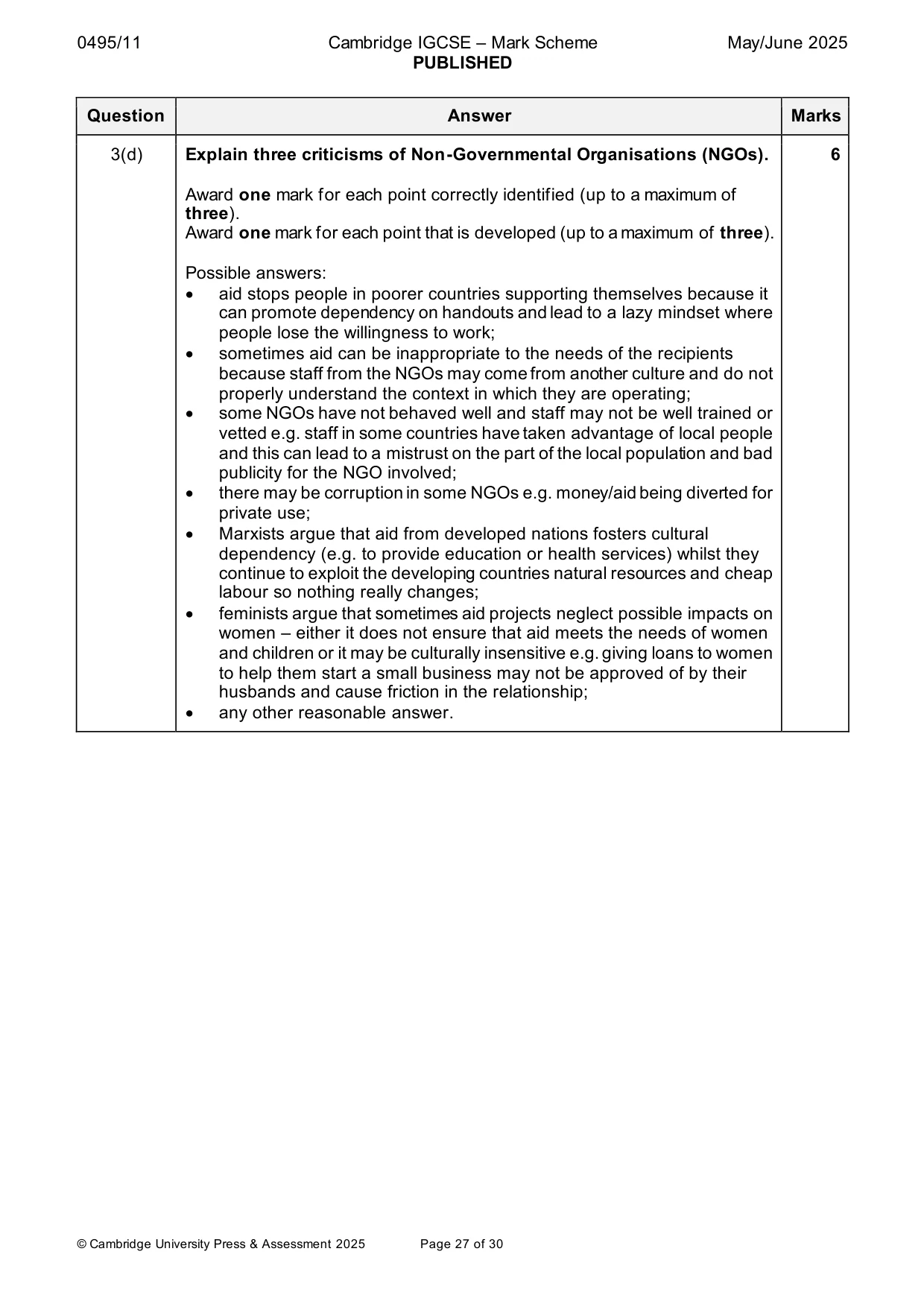 Mark scheme, page 27 of 30