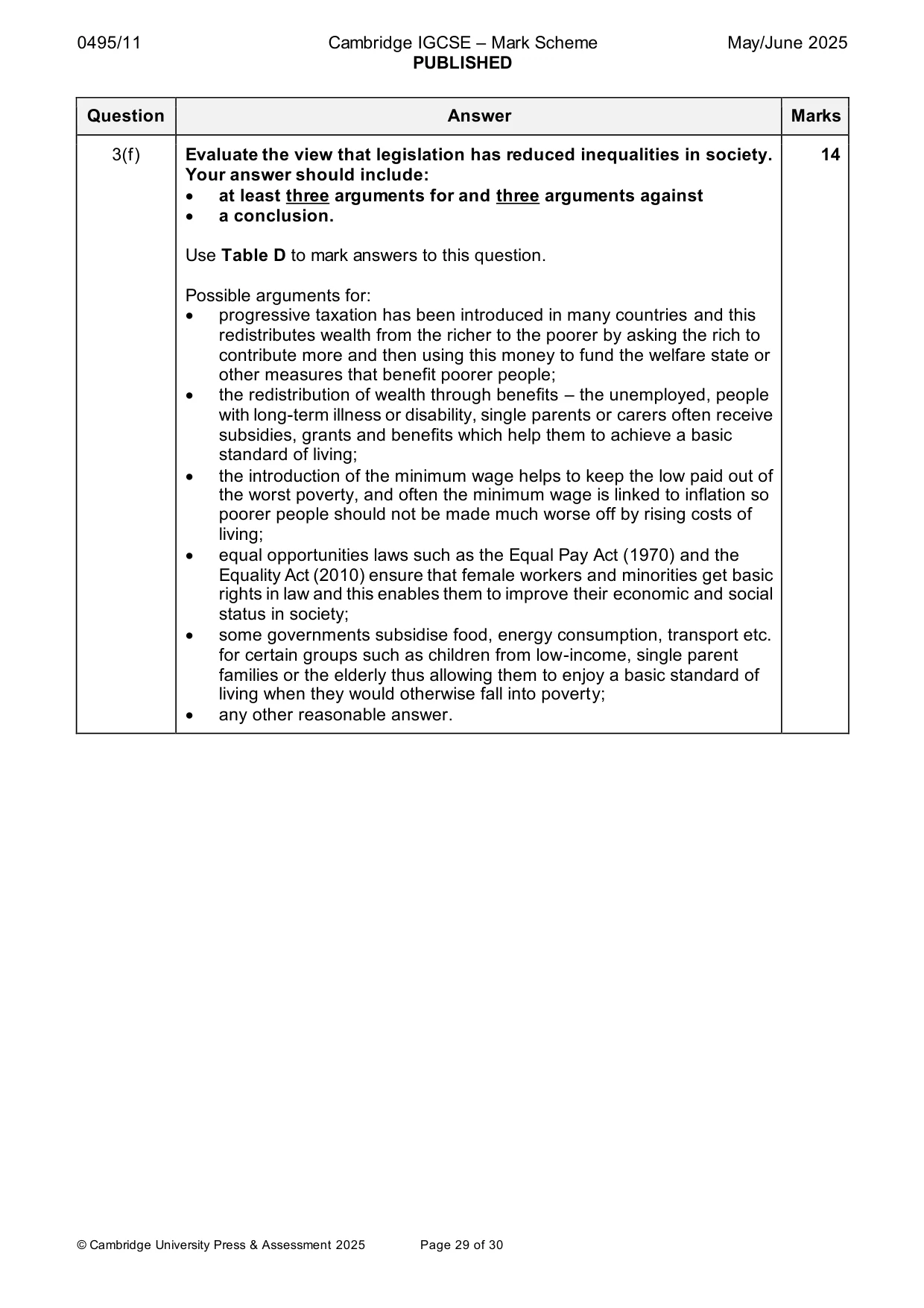 Mark scheme, page 29 of 30