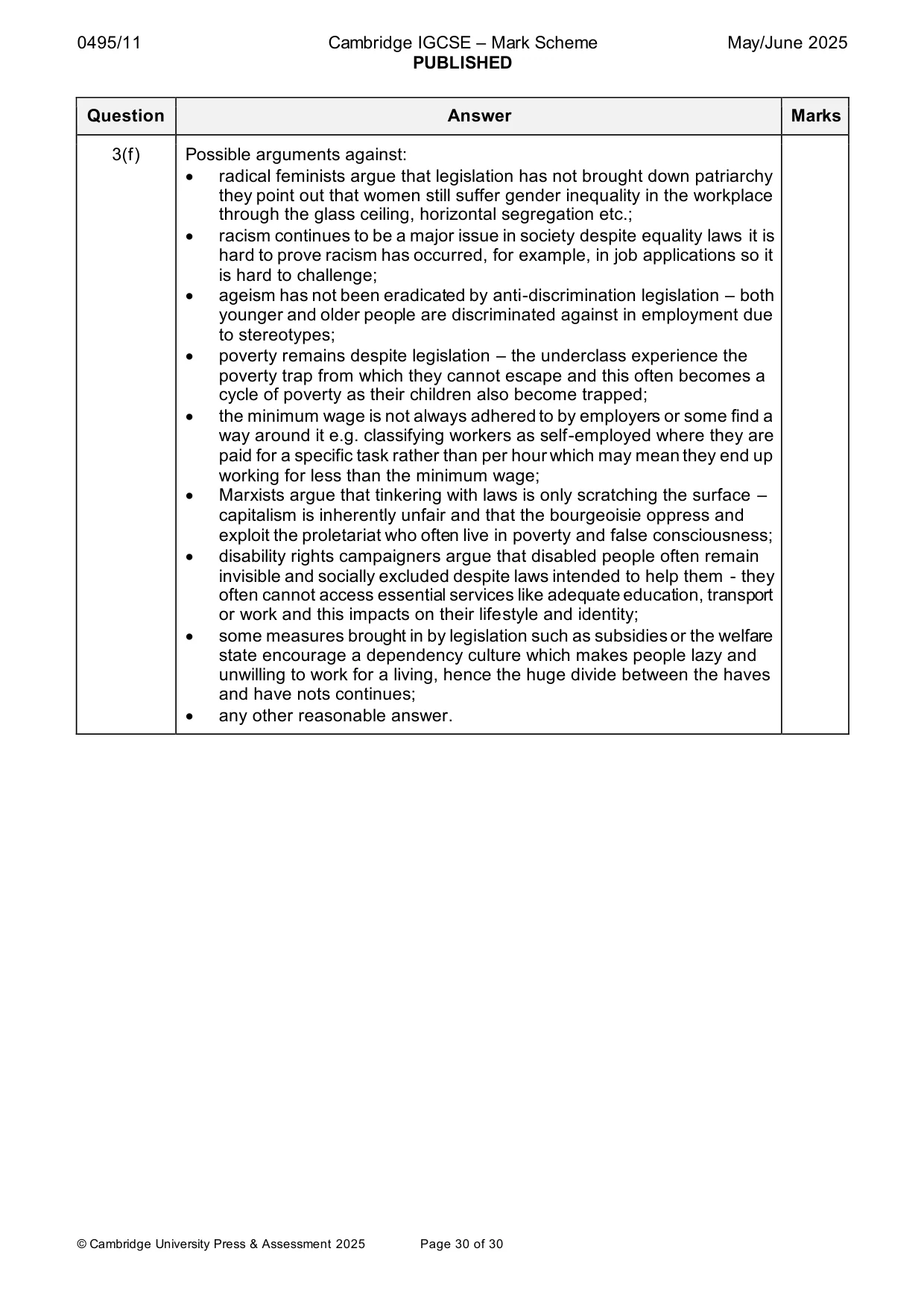 Mark scheme, page 30 of 30