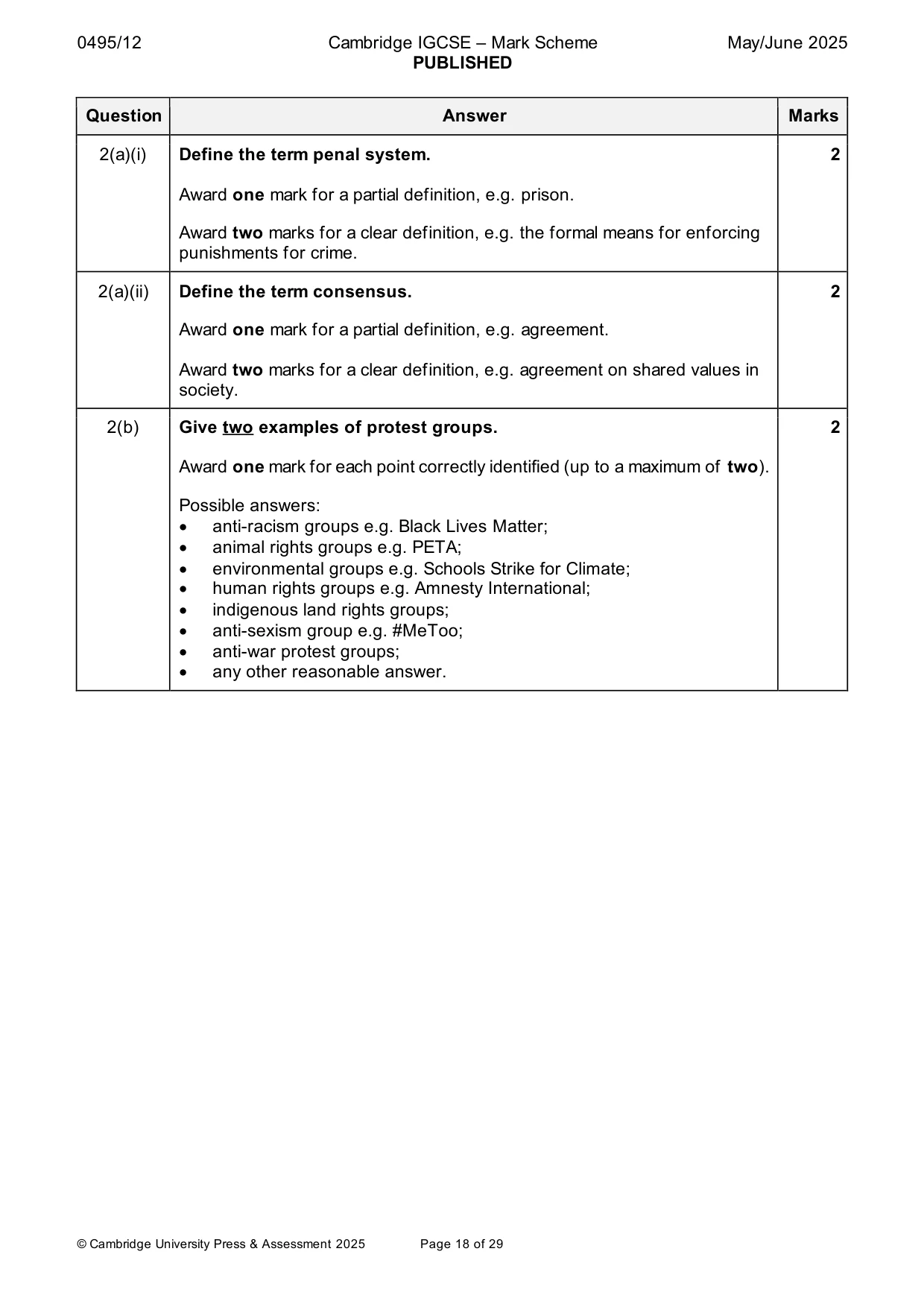 Mark scheme, page 18 of 29