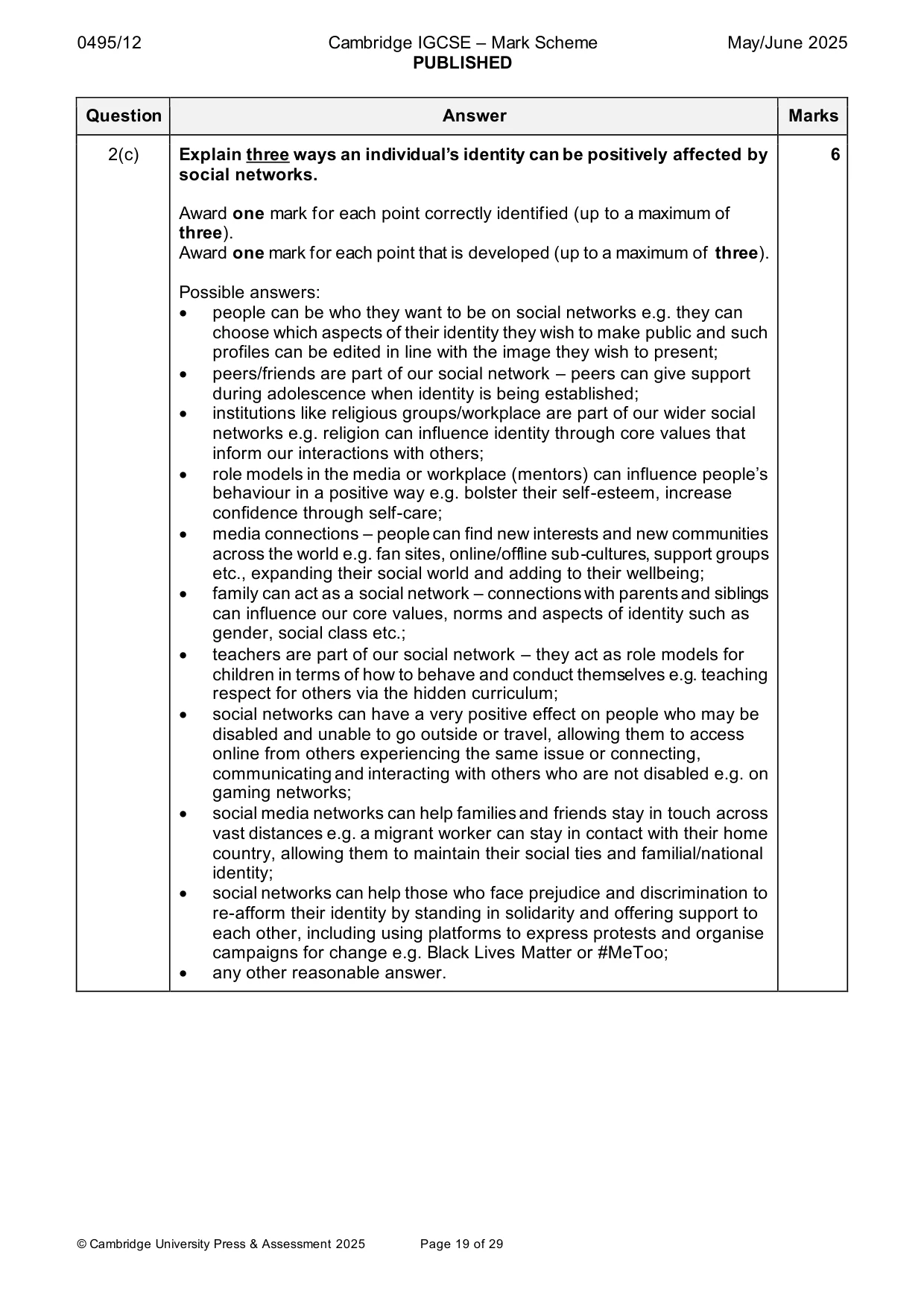 Mark scheme, page 19 of 29