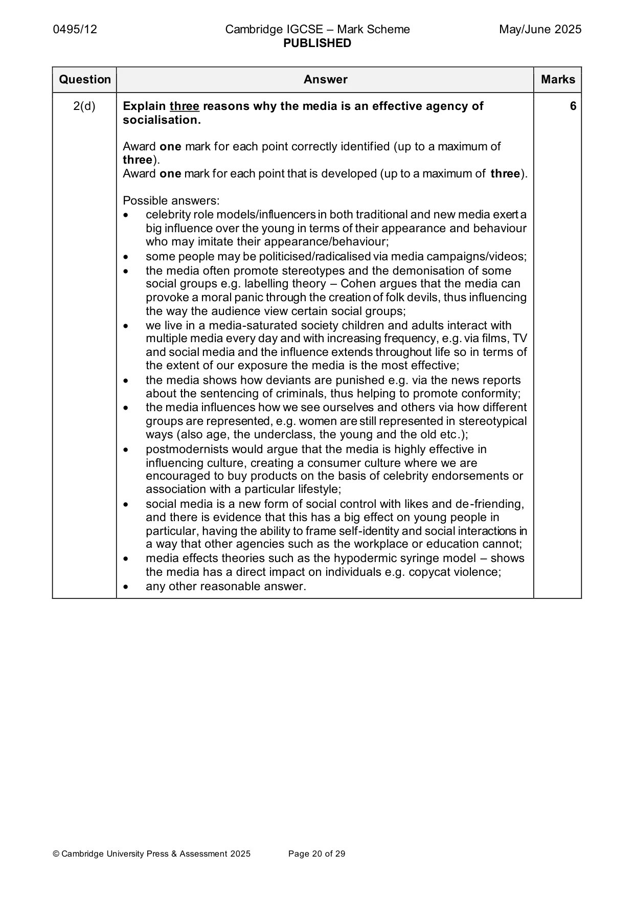 Mark scheme, page 20 of 29