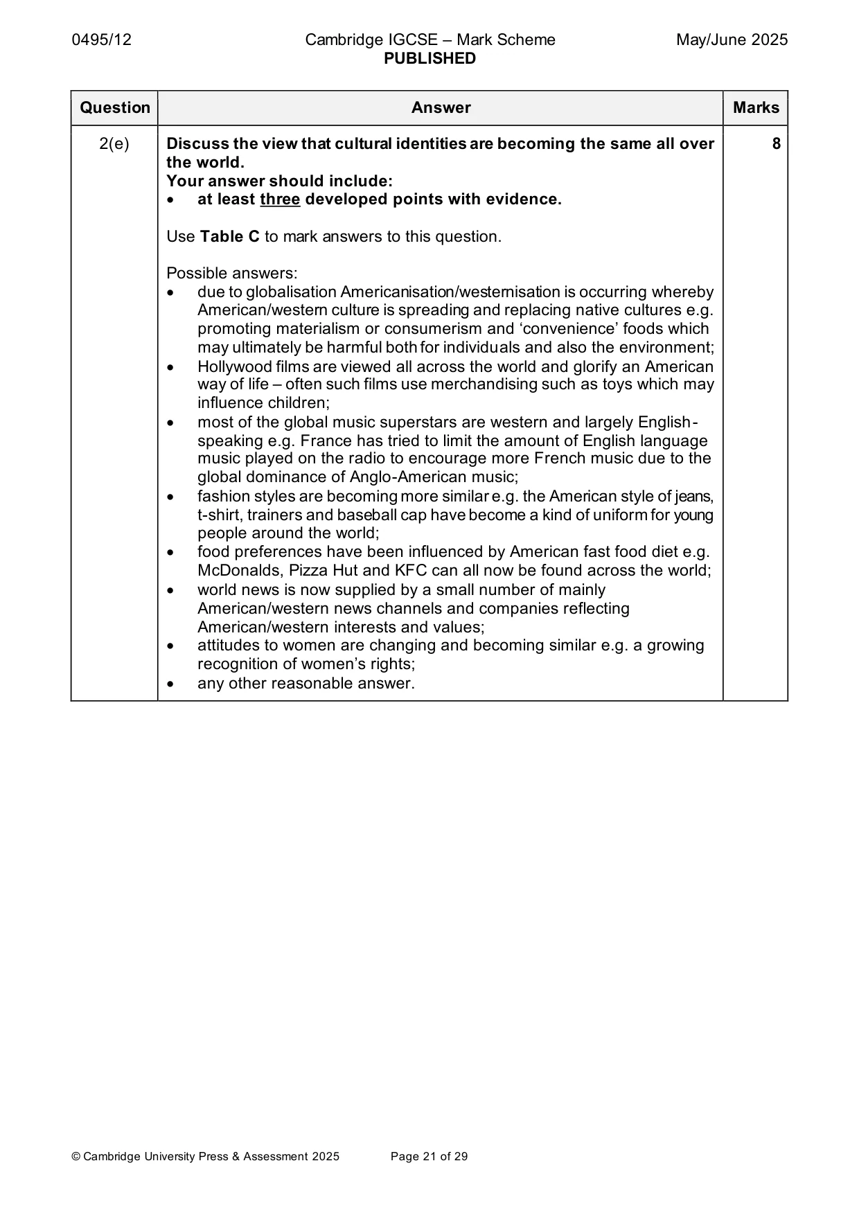 Mark scheme, page 21 of 29