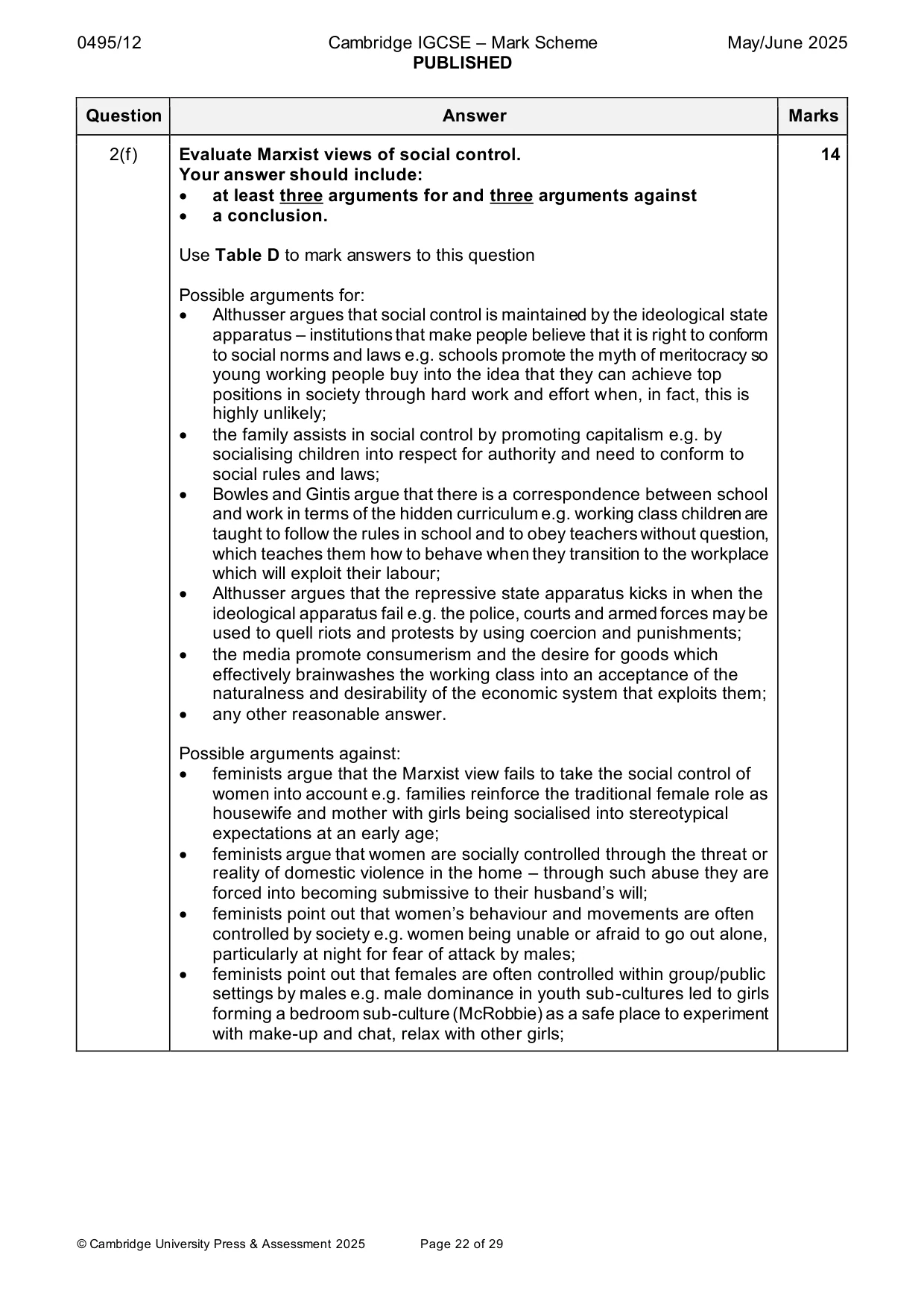 Mark scheme, page 22 of 29