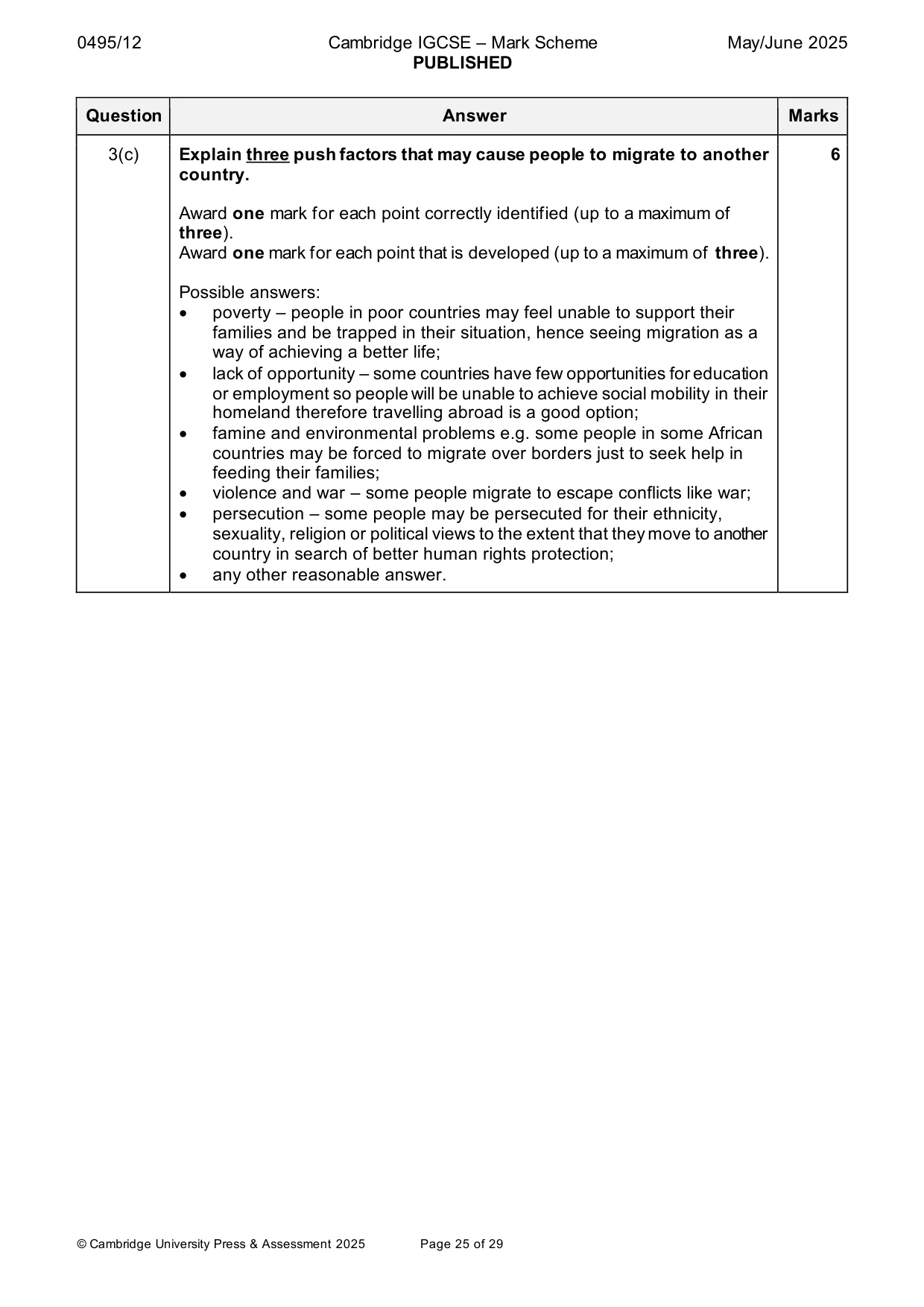 Mark scheme, page 25 of 29
