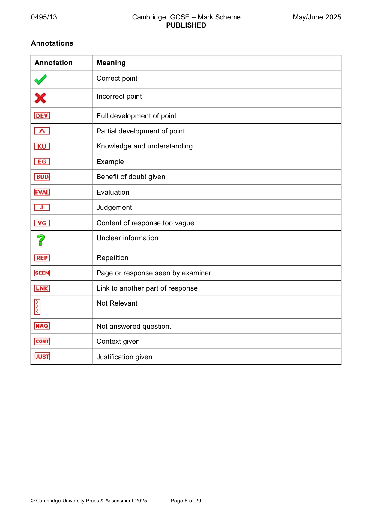 Mark scheme, page 6 of 29