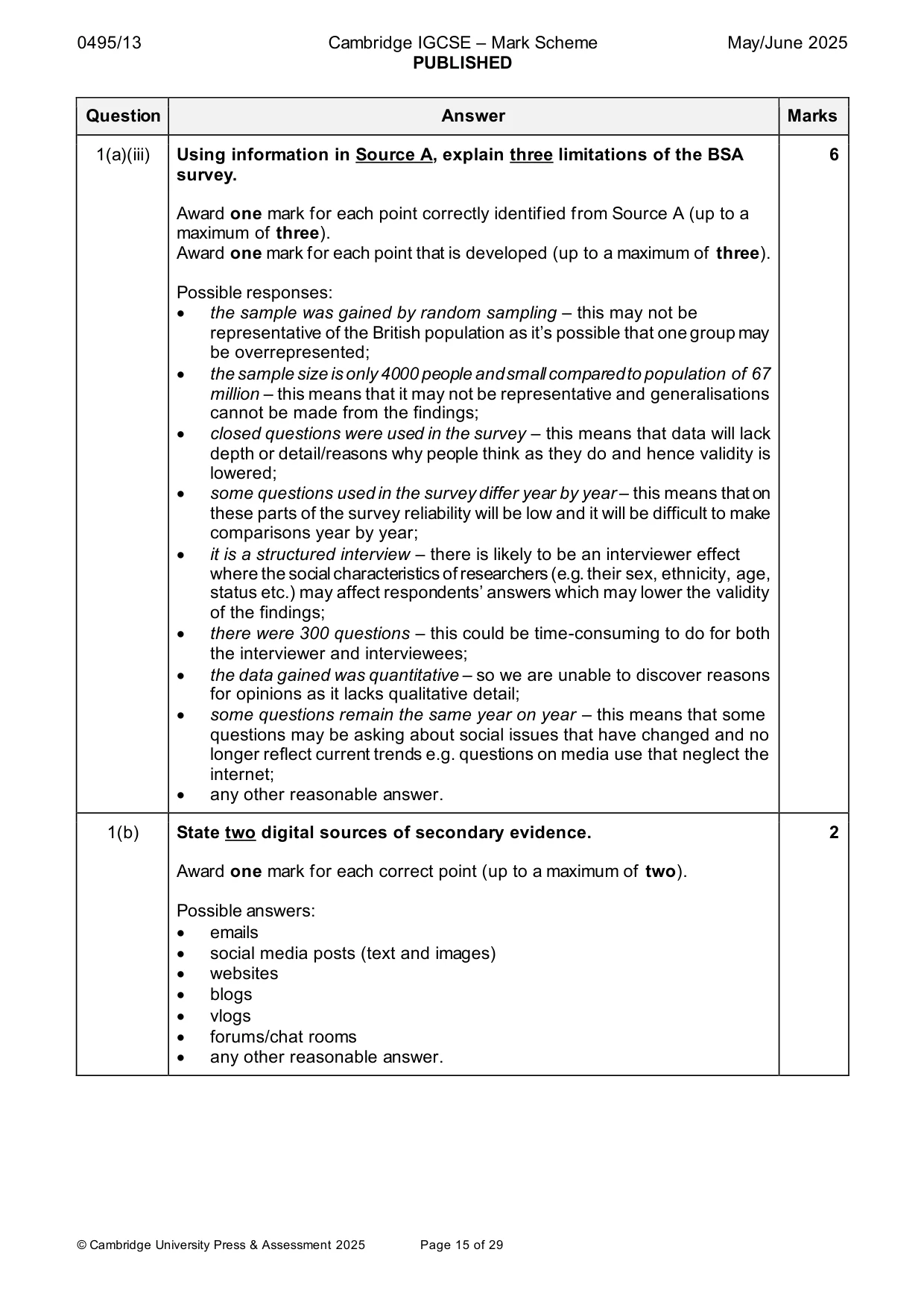 Mark scheme, page 15 of 29