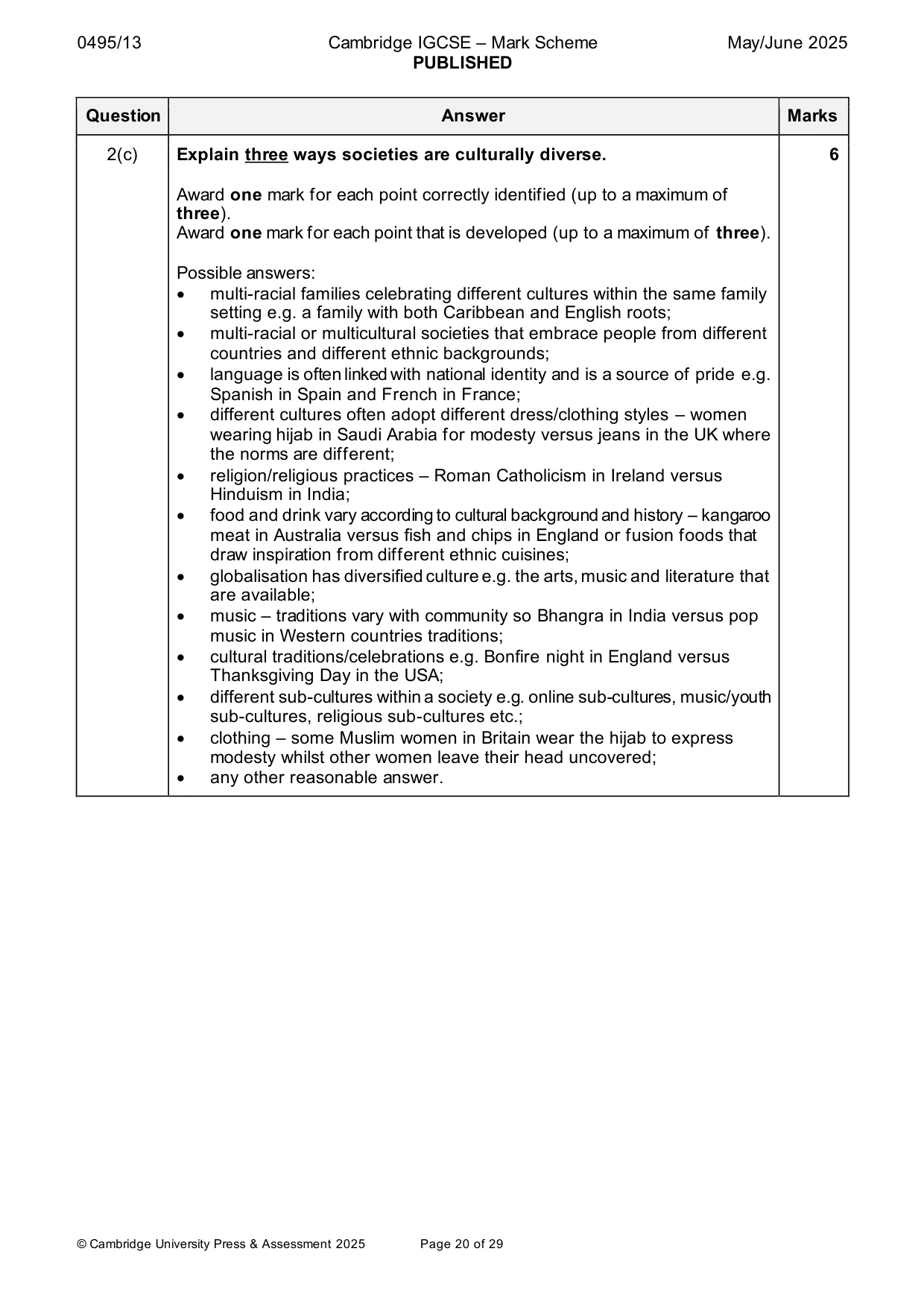 Mark scheme, page 20 of 29