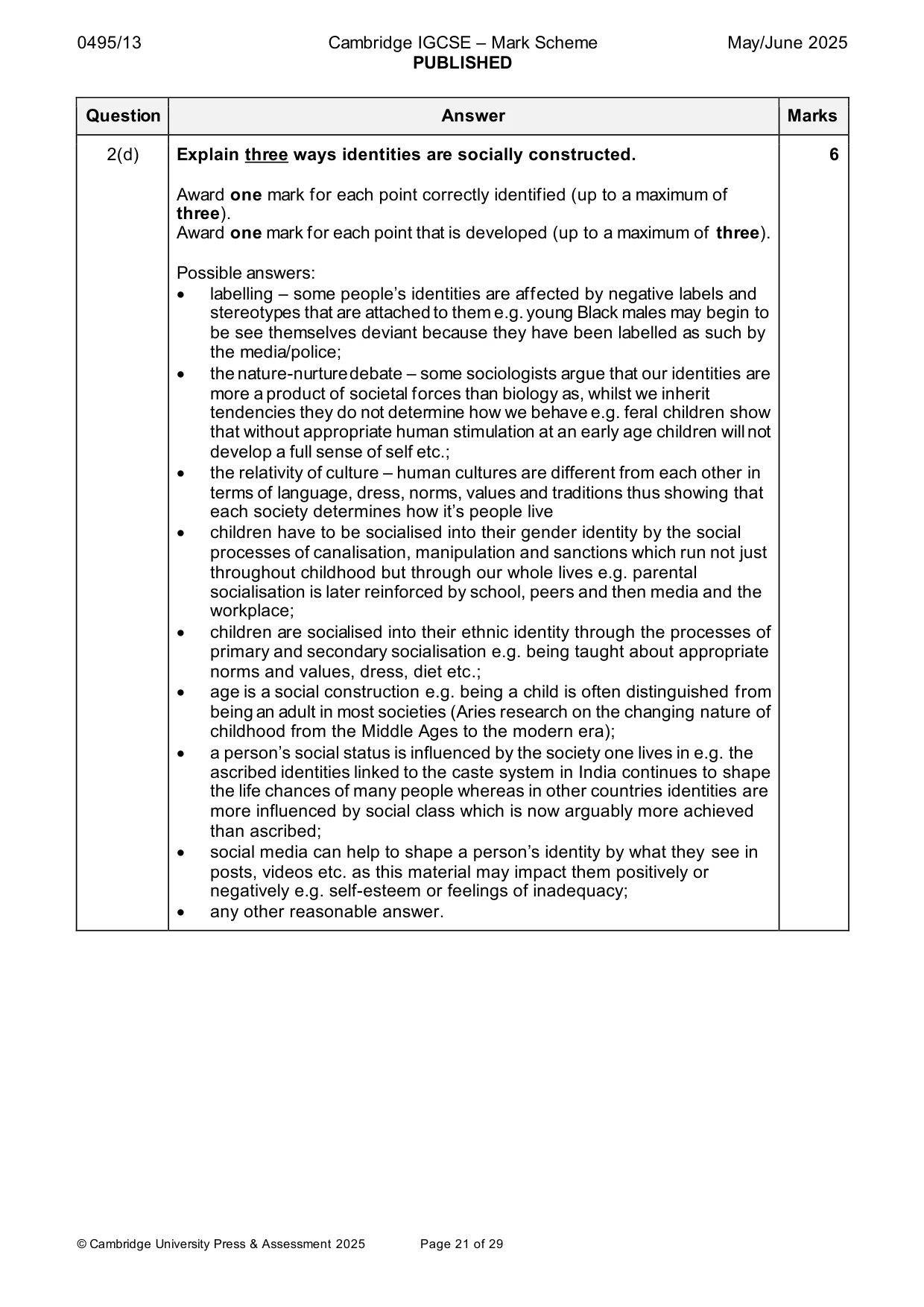 Mark scheme, page 21 of 29