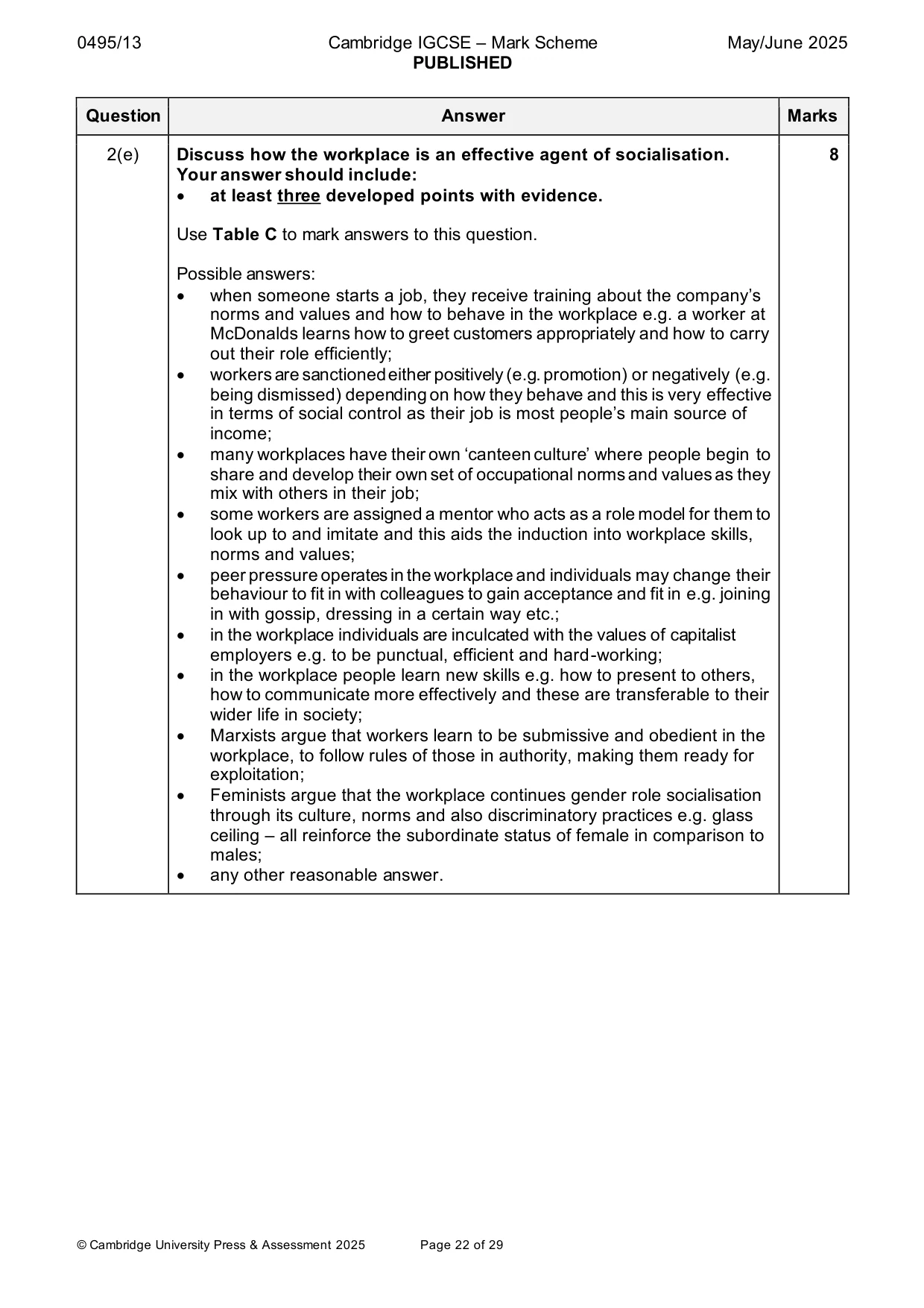 Mark scheme, page 22 of 29