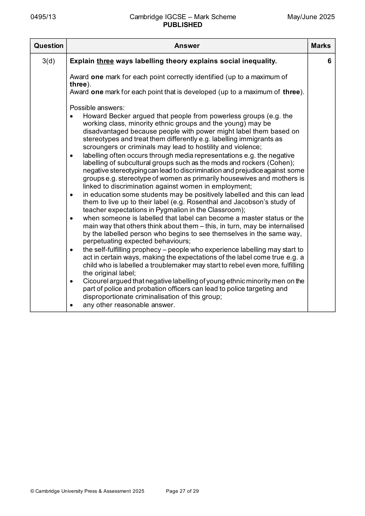 Mark scheme, page 27 of 29