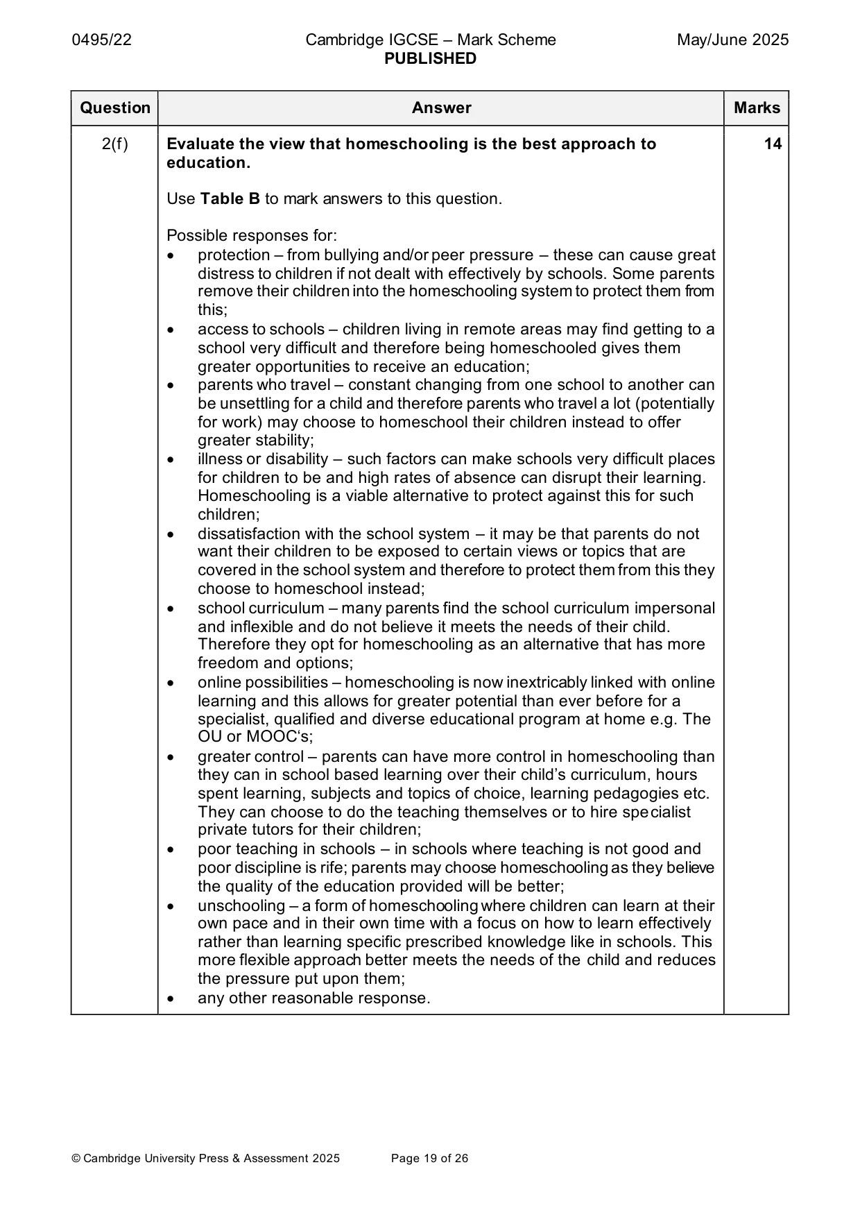 Mark scheme, page 19 of 26
