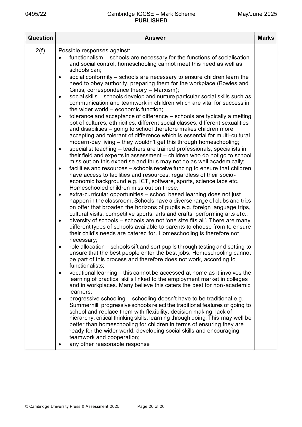 Mark scheme, page 20 of 26