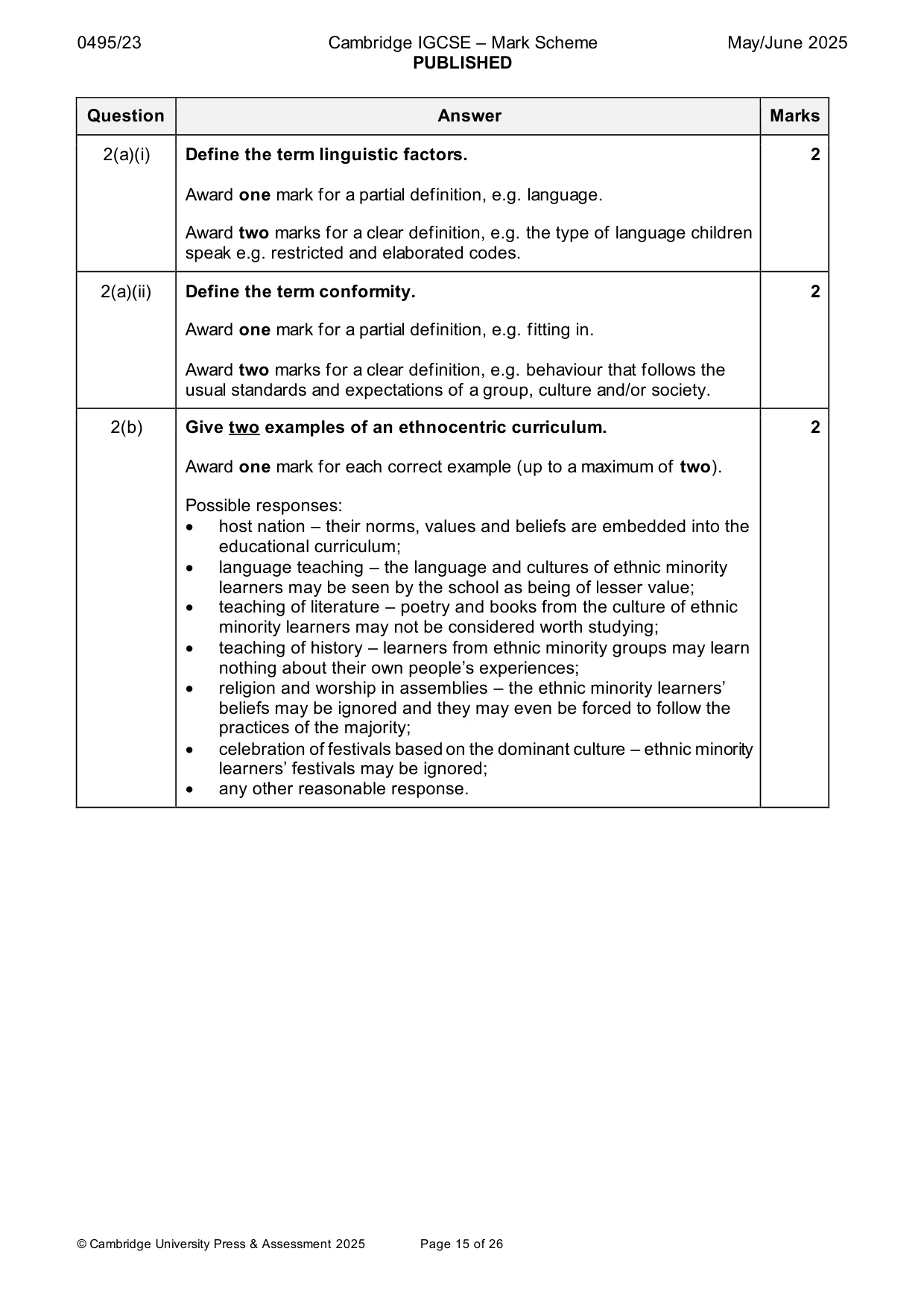 Mark scheme, page 15 of 26