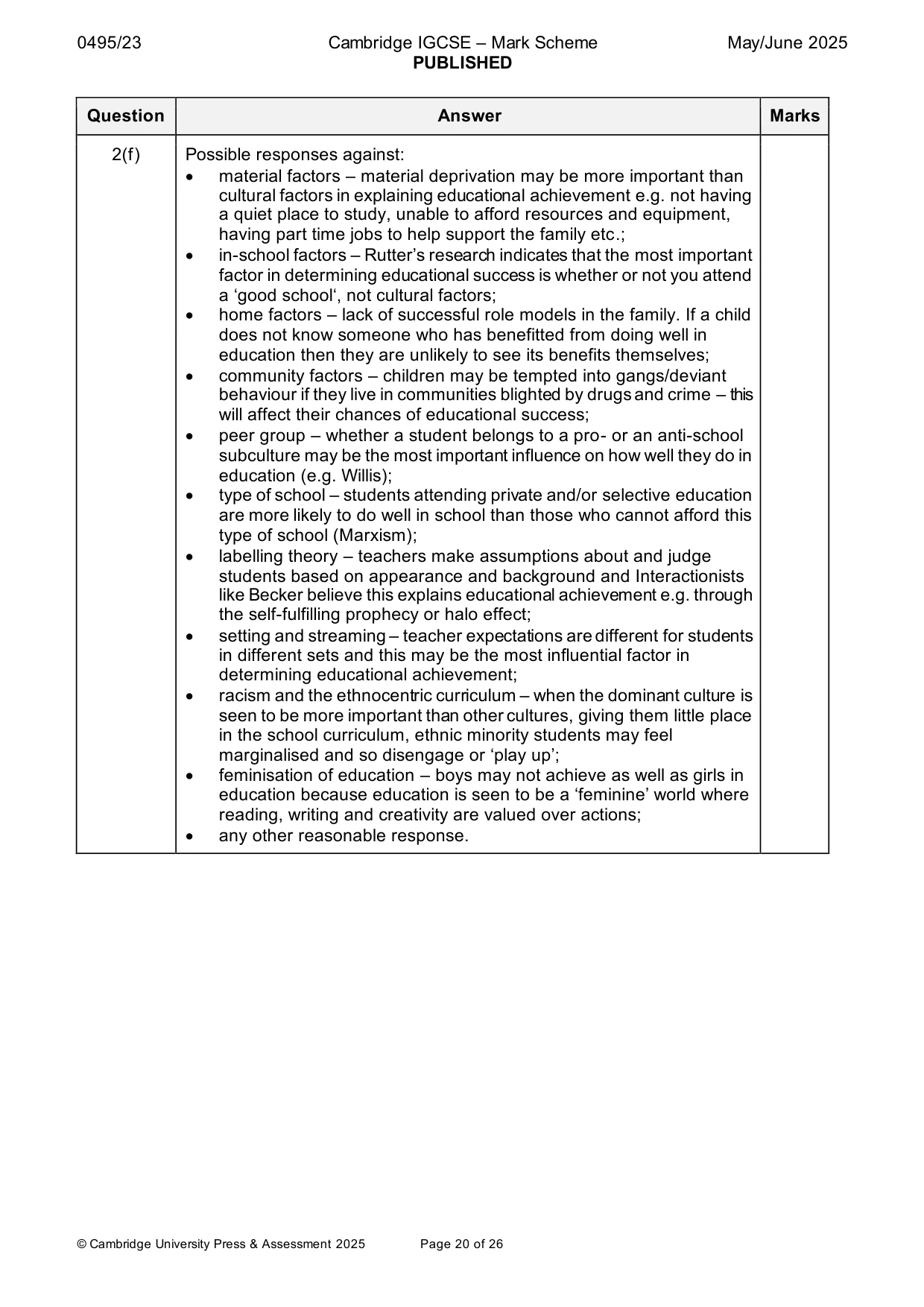 Mark scheme, page 20 of 26