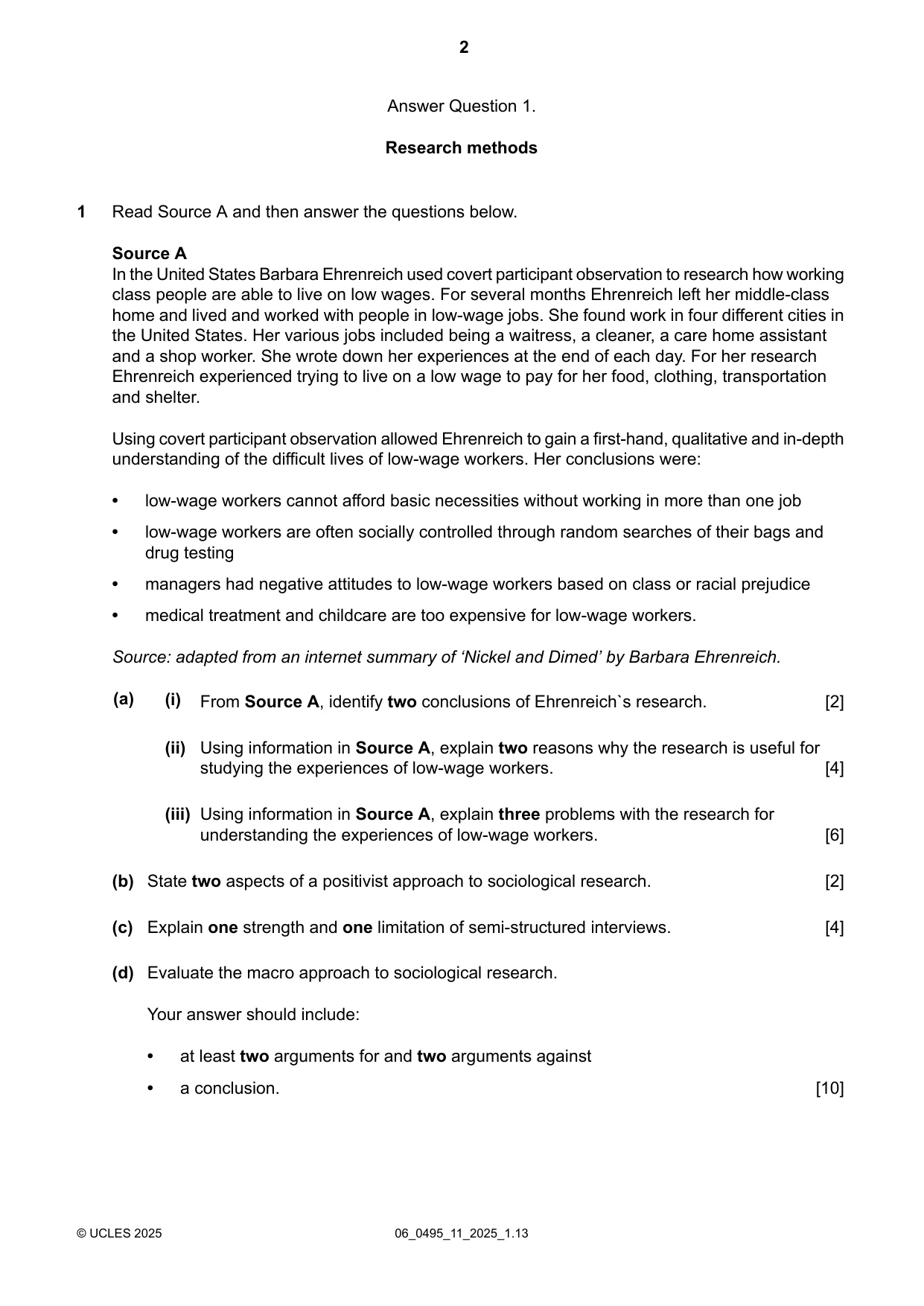 Cambridge IGCSE Sociology 0495 2025 May/June Paper 1 · Variant 1 question paper, page 2 of 8