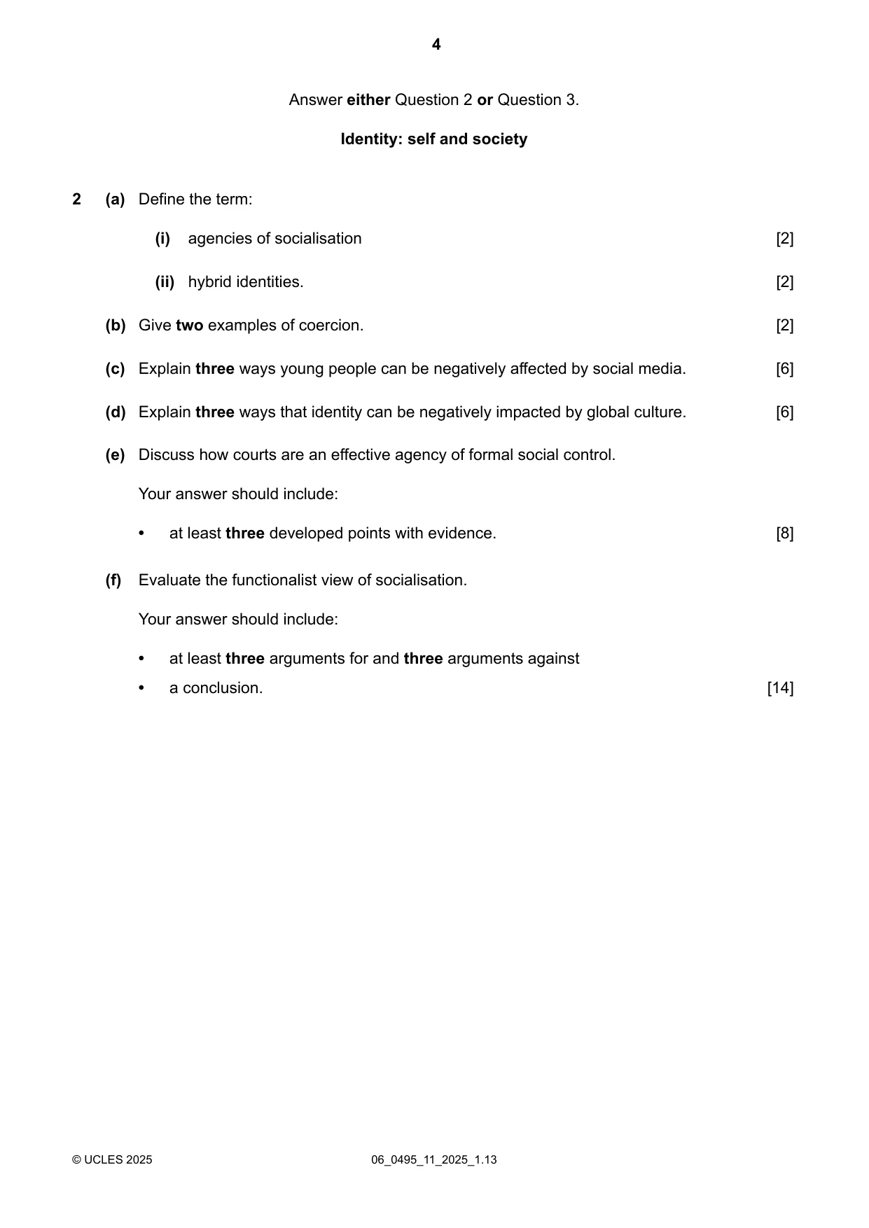 Cambridge IGCSE Sociology 0495 2025 May/June Paper 1 · Variant 1 question paper, page 4 of 8