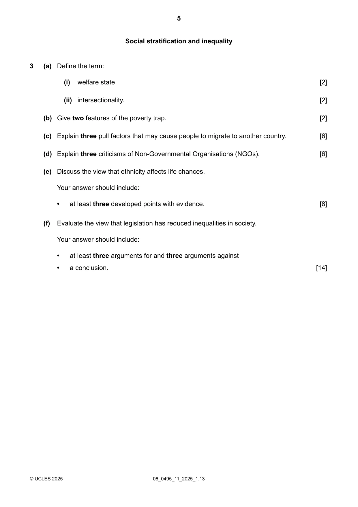 Cambridge IGCSE Sociology 0495 2025 May/June Paper 1 · Variant 1 question paper, page 5 of 8