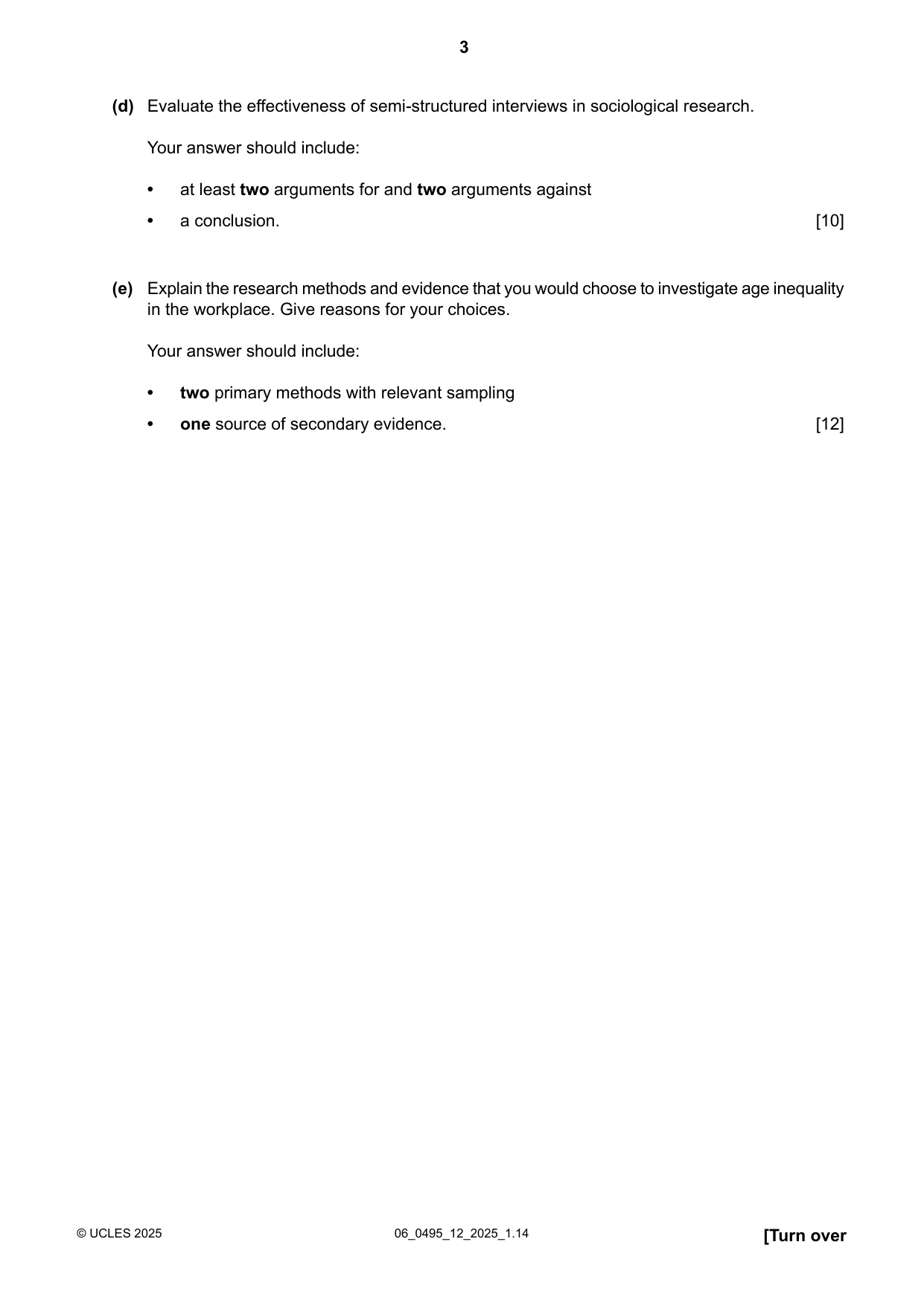 Cambridge IGCSE Sociology 0495 2025 May/June Paper 1 · Variant 2 question paper, page 3 of 8