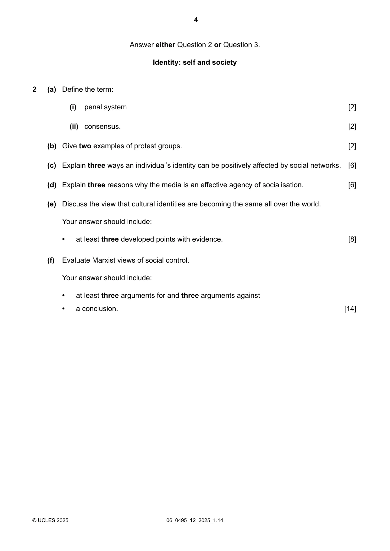 Cambridge IGCSE Sociology 0495 2025 May/June Paper 1 · Variant 2 question paper, page 4 of 8
