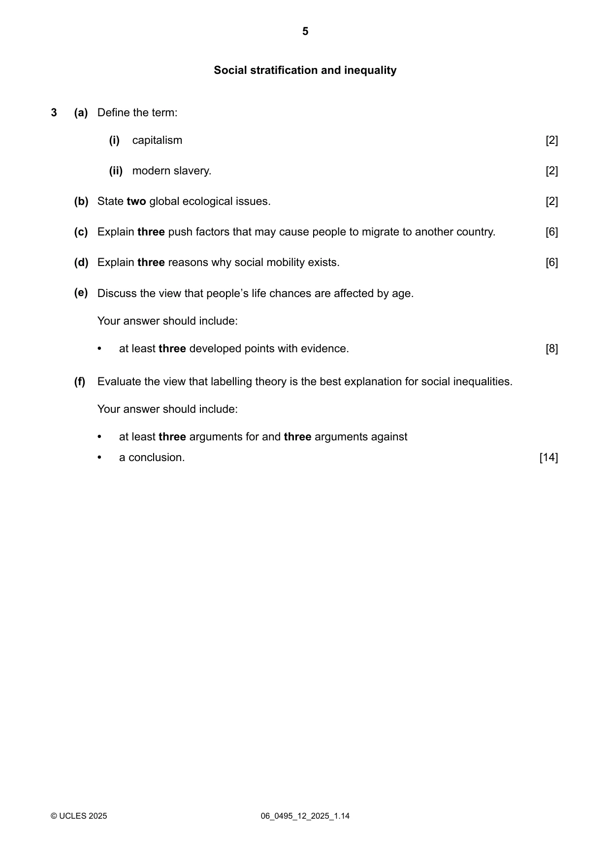 Cambridge IGCSE Sociology 0495 2025 May/June Paper 1 · Variant 2 question paper, page 5 of 8
