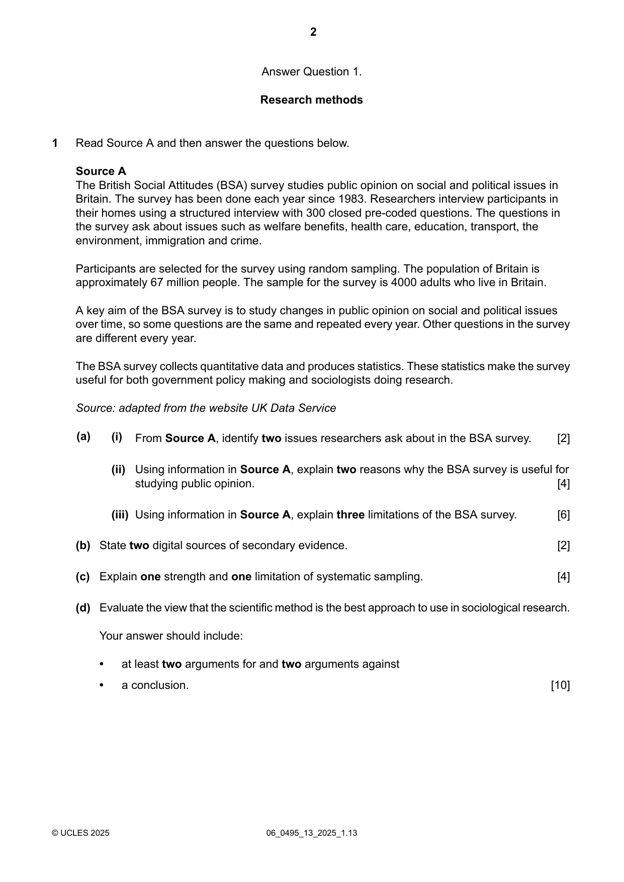 Cambridge IGCSE Sociology 0495 2025 May/June Paper 1 · Variant 3 question paper, page 2 of 8