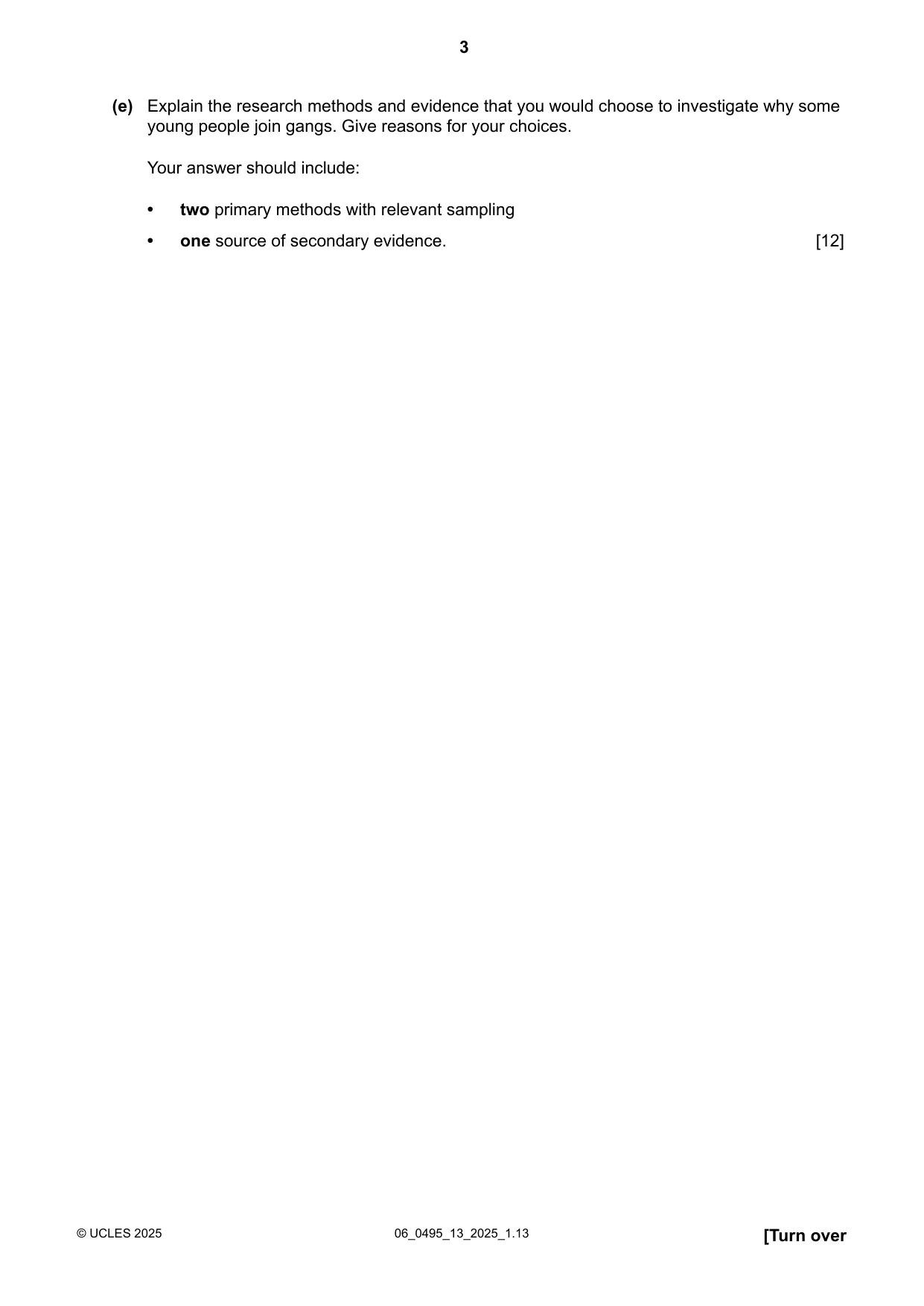Cambridge IGCSE Sociology 0495 2025 May/June Paper 1 · Variant 3 question paper, page 3 of 8