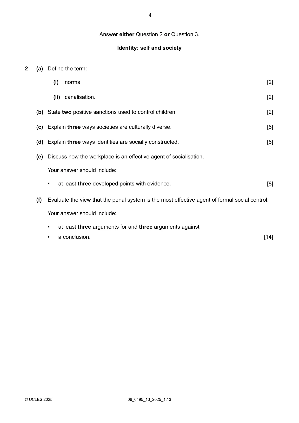 Cambridge IGCSE Sociology 0495 2025 May/June Paper 1 · Variant 3 question paper, page 4 of 8