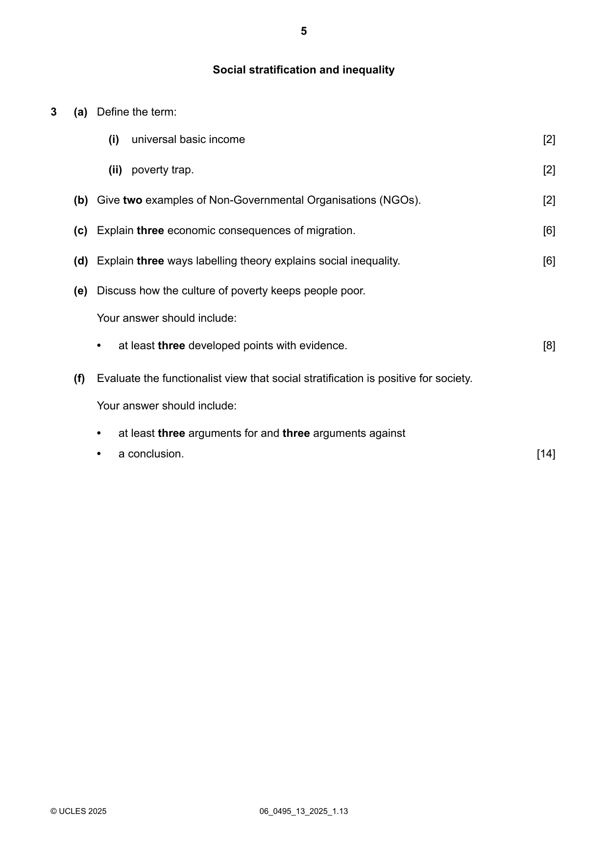 Cambridge IGCSE Sociology 0495 2025 May/June Paper 1 · Variant 3 question paper, page 5 of 8