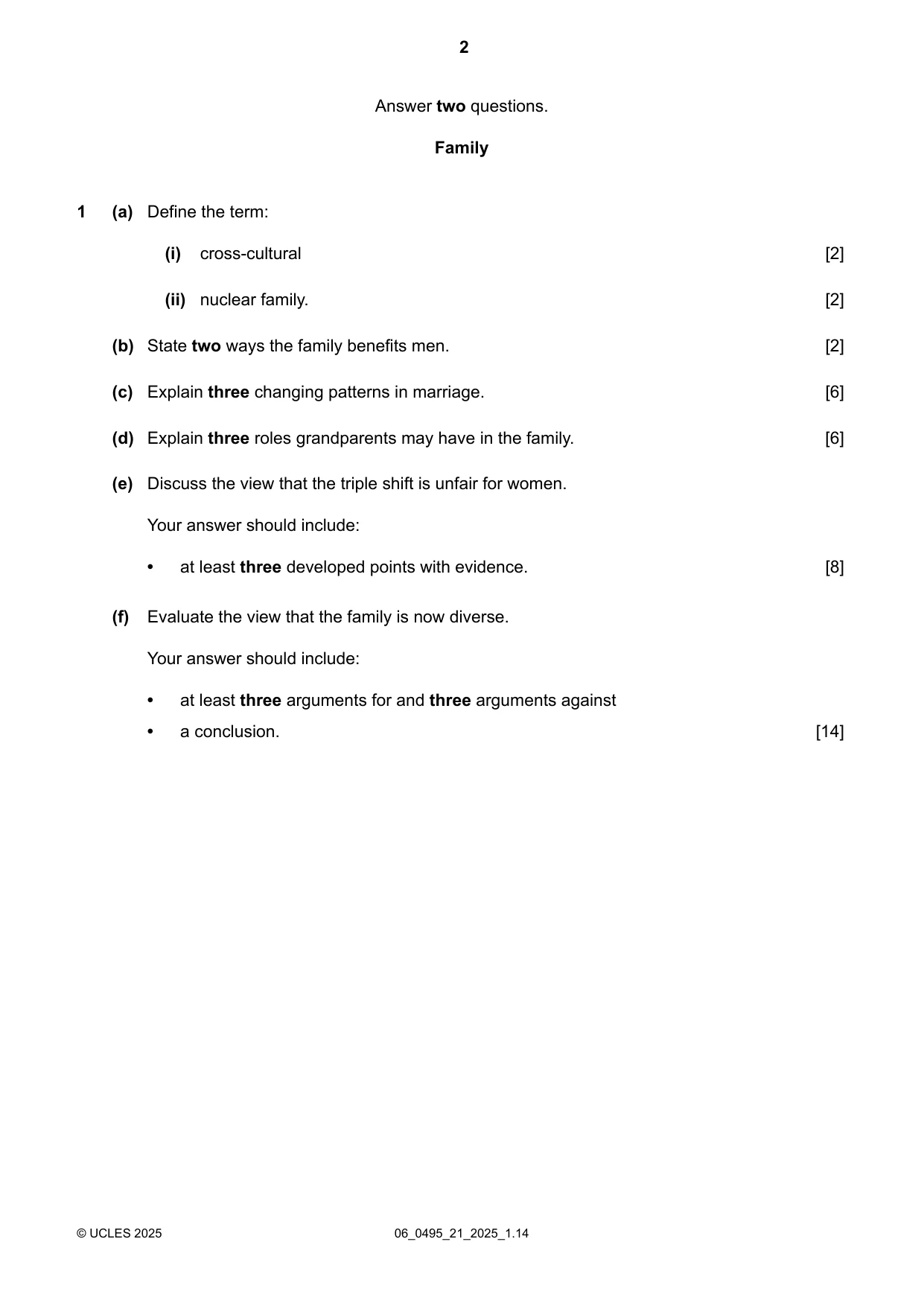 Cambridge IGCSE Sociology 0495 2025 May/June Paper 2 · Variant 1 question paper, page 2 of 4