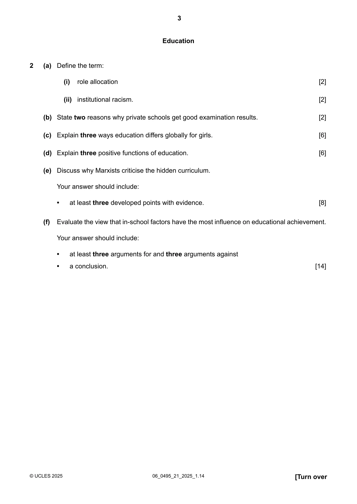 Cambridge IGCSE Sociology 0495 2025 May/June Paper 2 · Variant 1 question paper, page 3 of 4