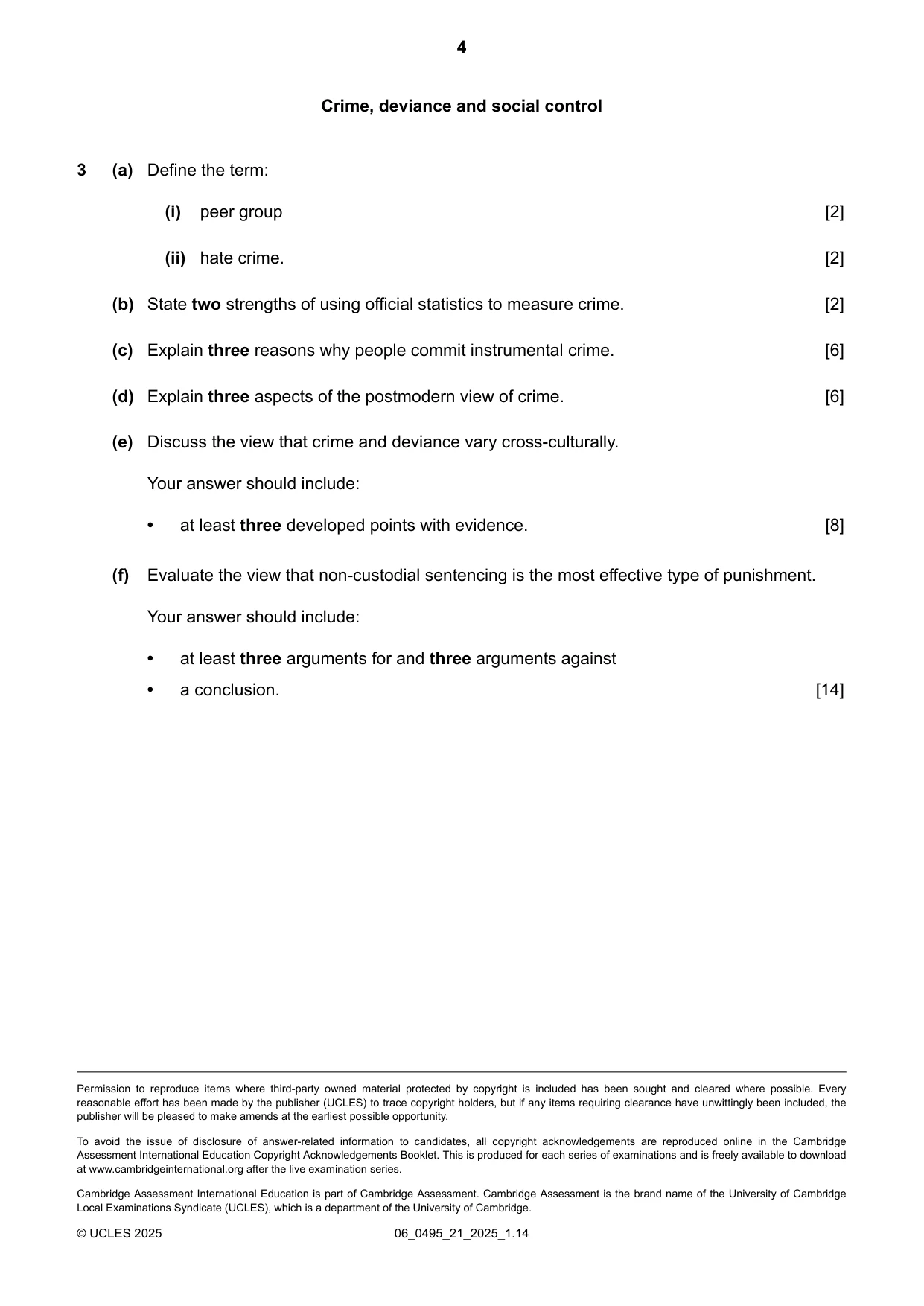Cambridge IGCSE Sociology 0495 2025 May/June Paper 2 · Variant 1 question paper, page 4 of 4