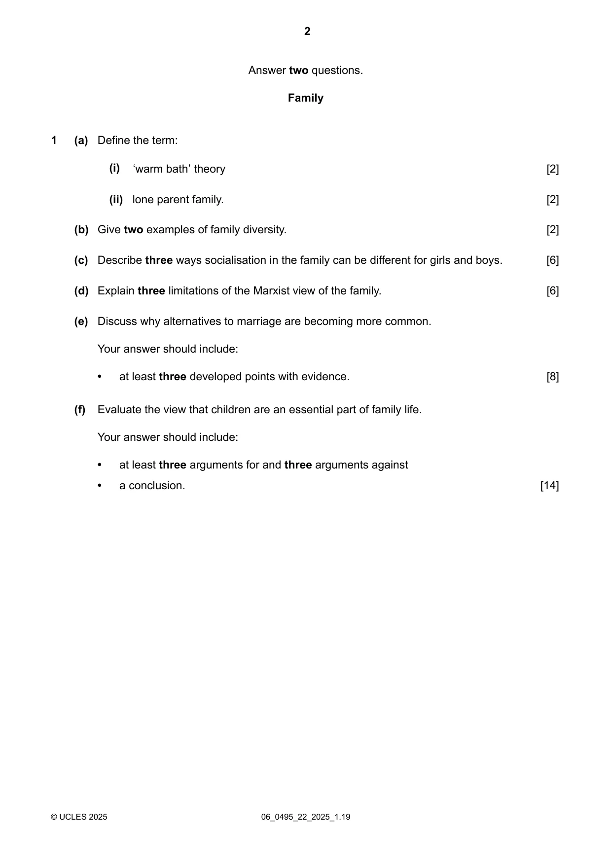 Cambridge IGCSE Sociology 0495 2025 May/June Paper 2 · Variant 2 question paper, page 2 of 4