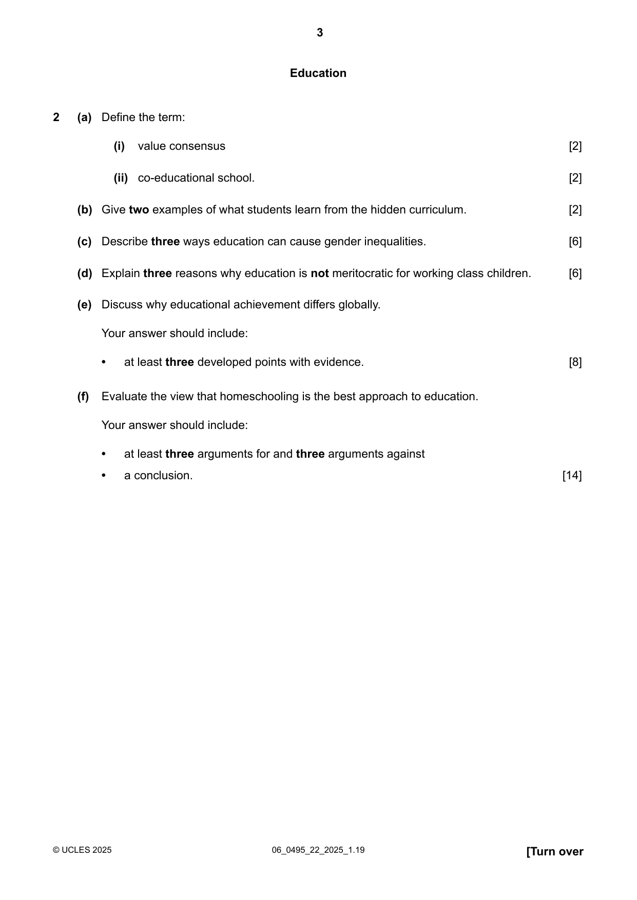 Cambridge IGCSE Sociology 0495 2025 May/June Paper 2 · Variant 2 question paper, page 3 of 4