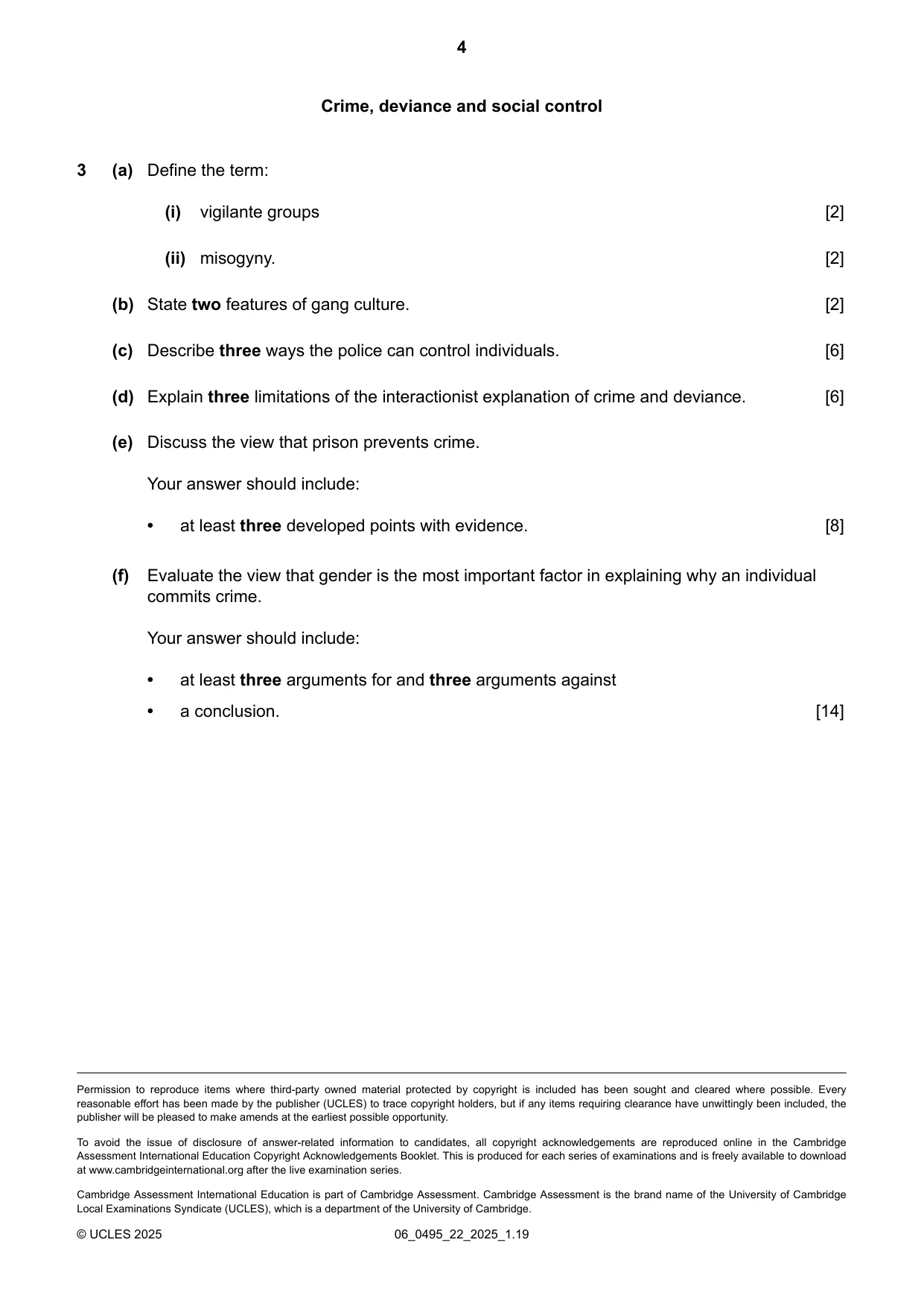 Cambridge IGCSE Sociology 0495 2025 May/June Paper 2 · Variant 2 question paper, page 4 of 4