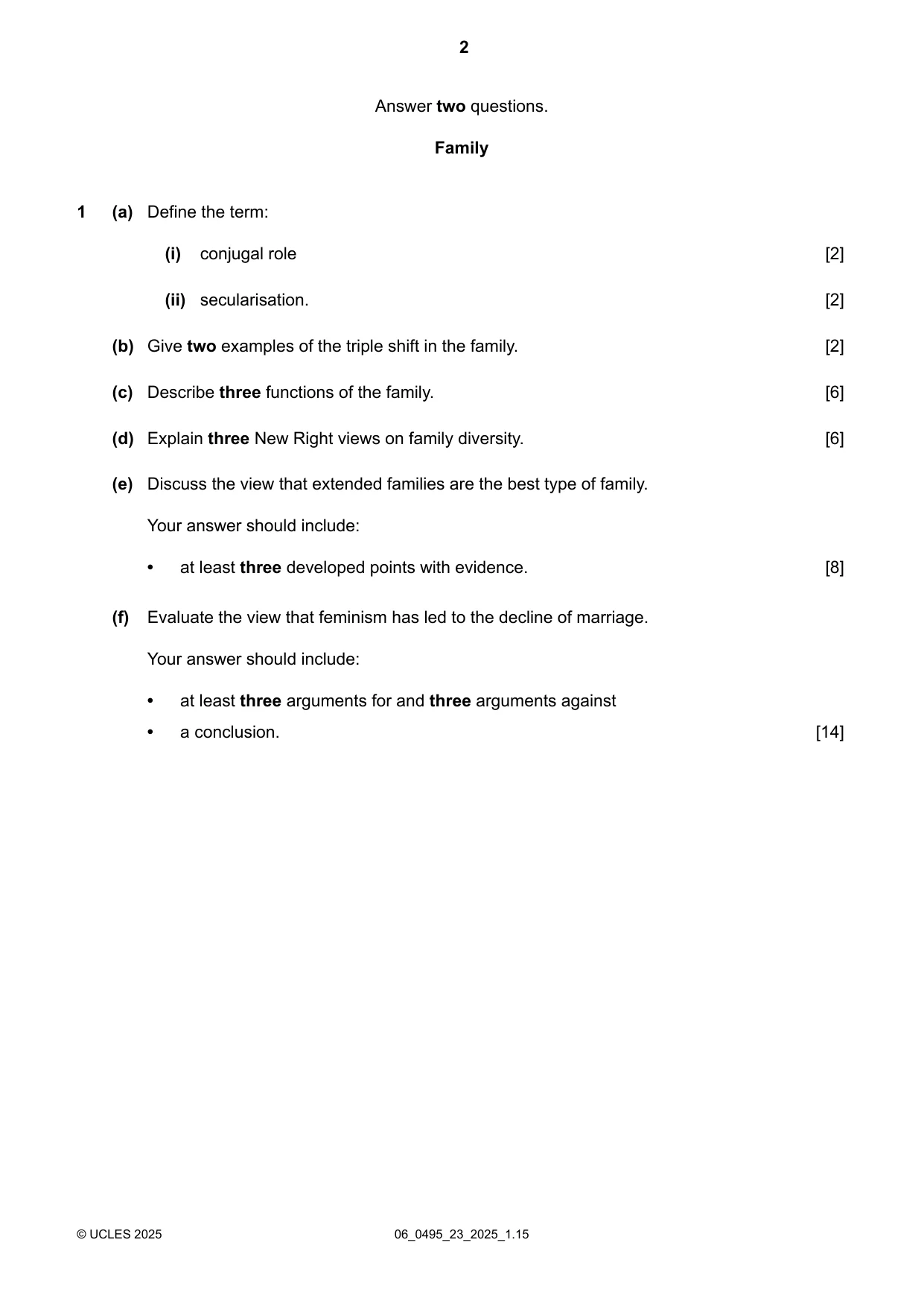 Cambridge IGCSE Sociology 0495 2025 May/June Paper 2 · Variant 3 question paper, page 2 of 4