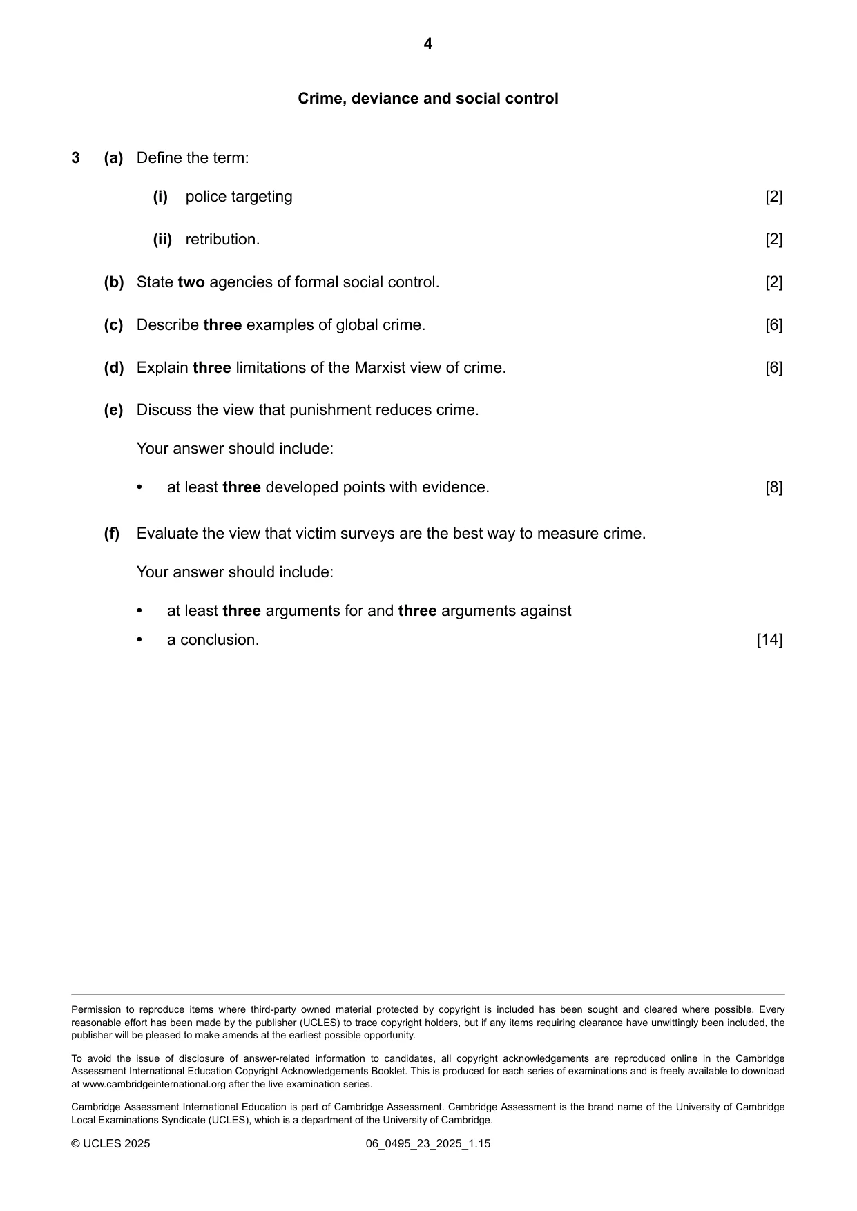 Cambridge IGCSE Sociology 0495 2025 May/June Paper 2 · Variant 3 question paper, page 4 of 4