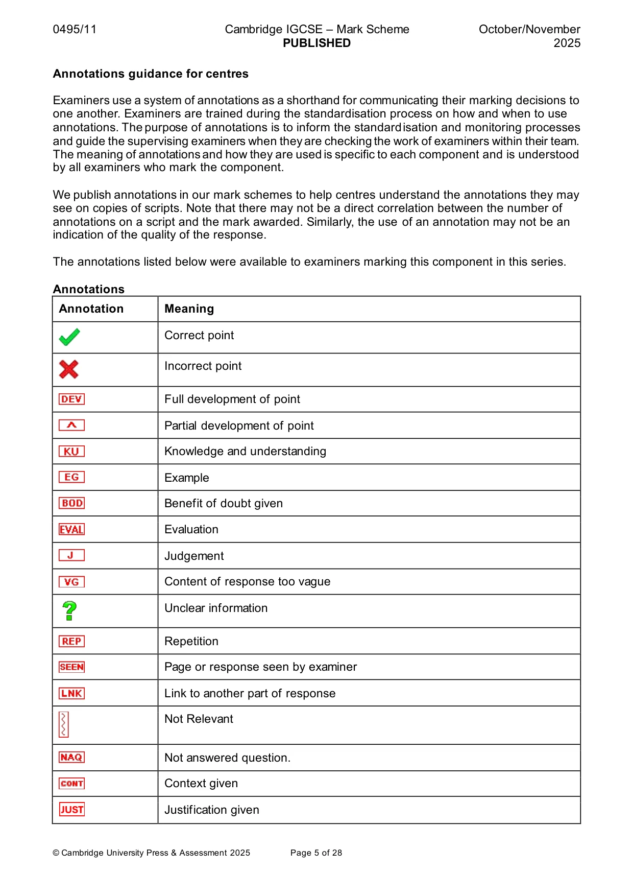 Mark scheme, page 5 of 28
