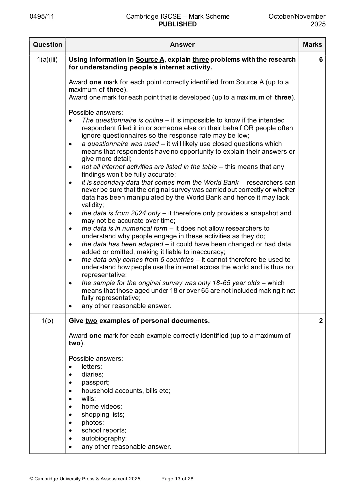 Mark scheme, page 13 of 28