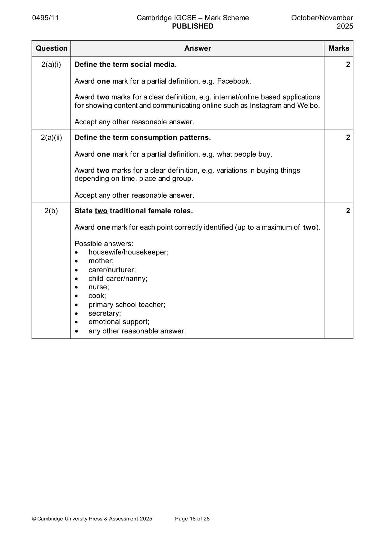 Mark scheme, page 18 of 28