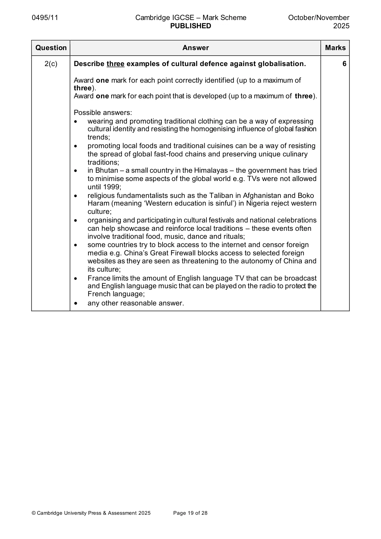 Mark scheme, page 19 of 28