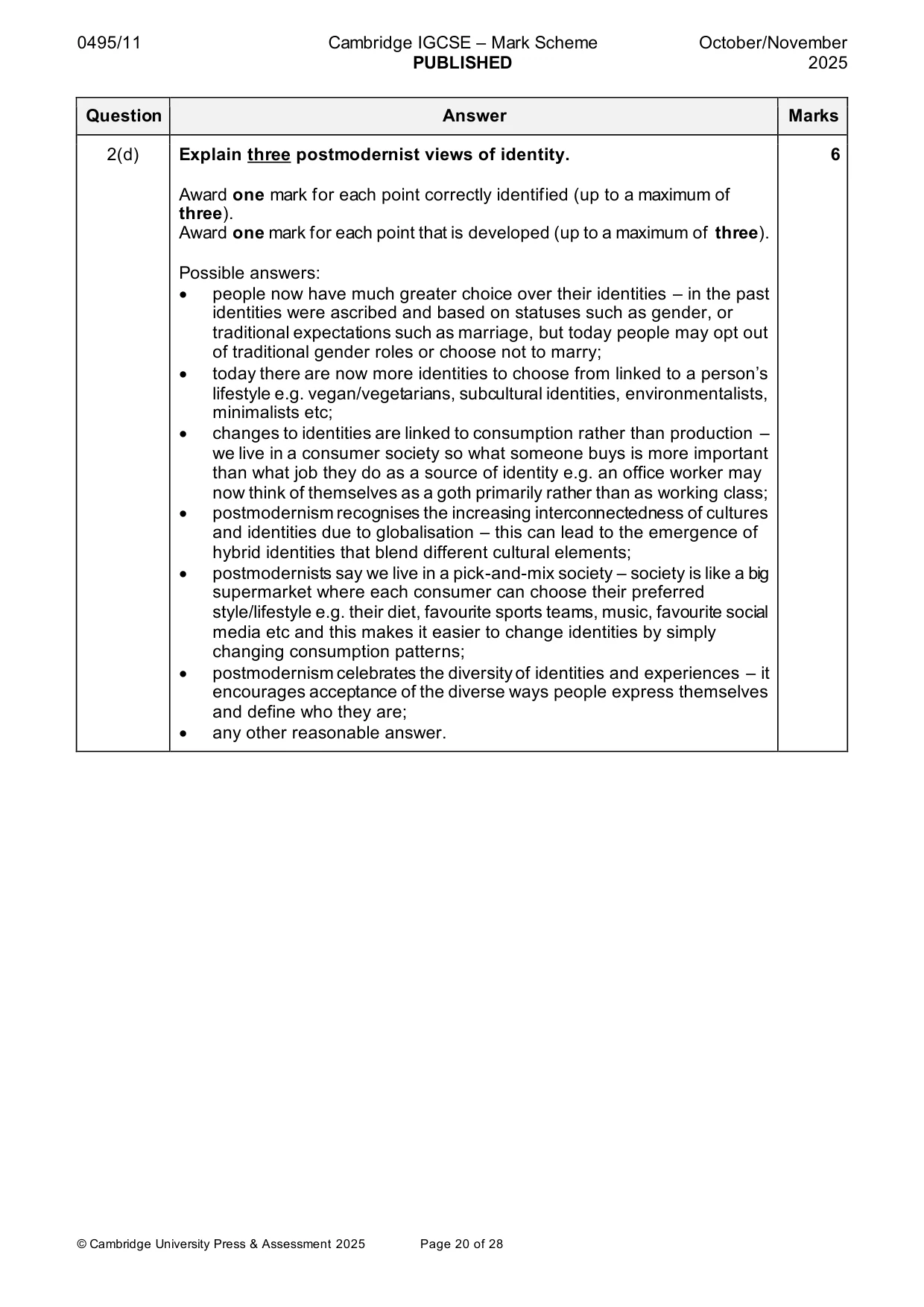 Mark scheme, page 20 of 28