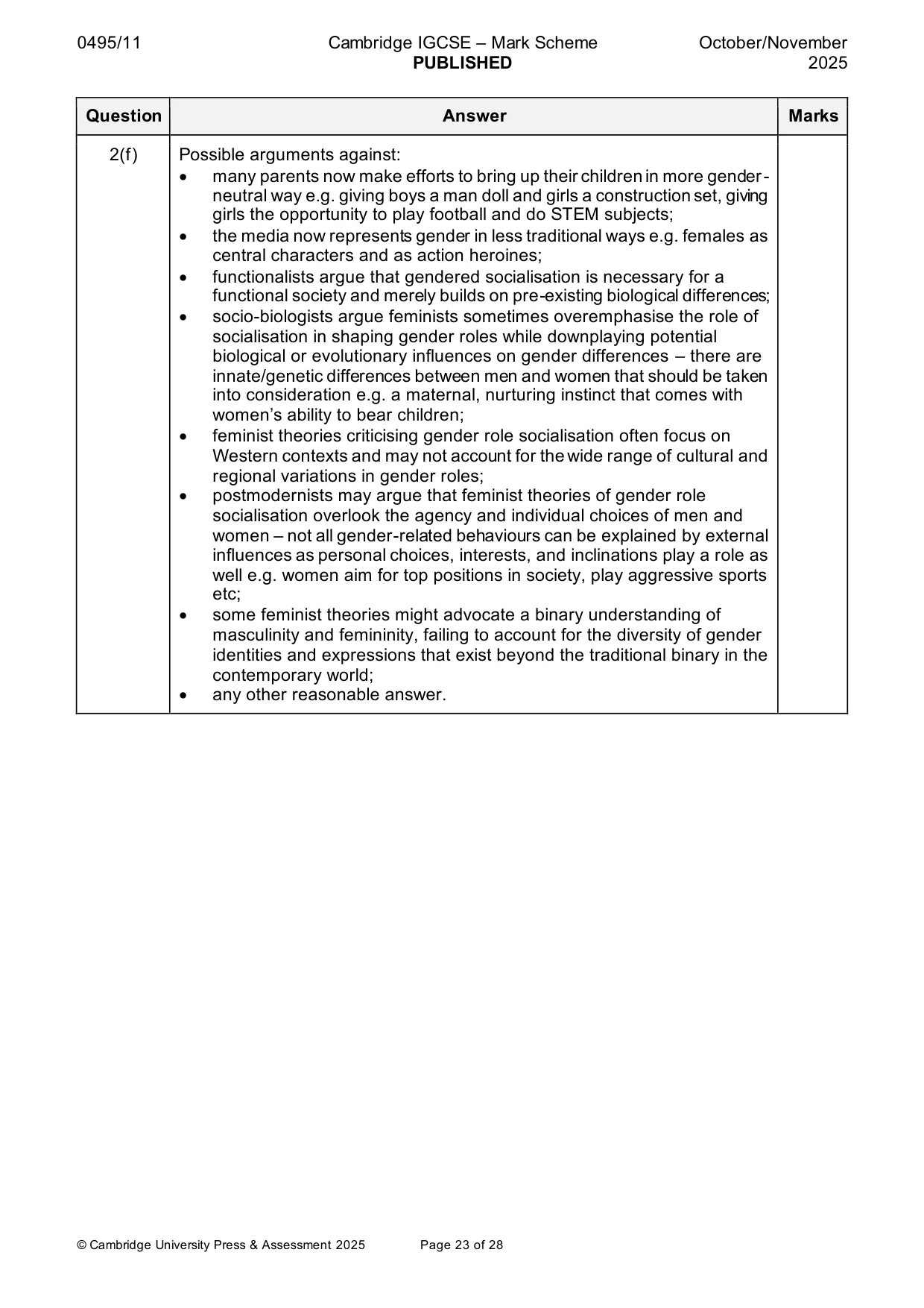 Mark scheme, page 23 of 28